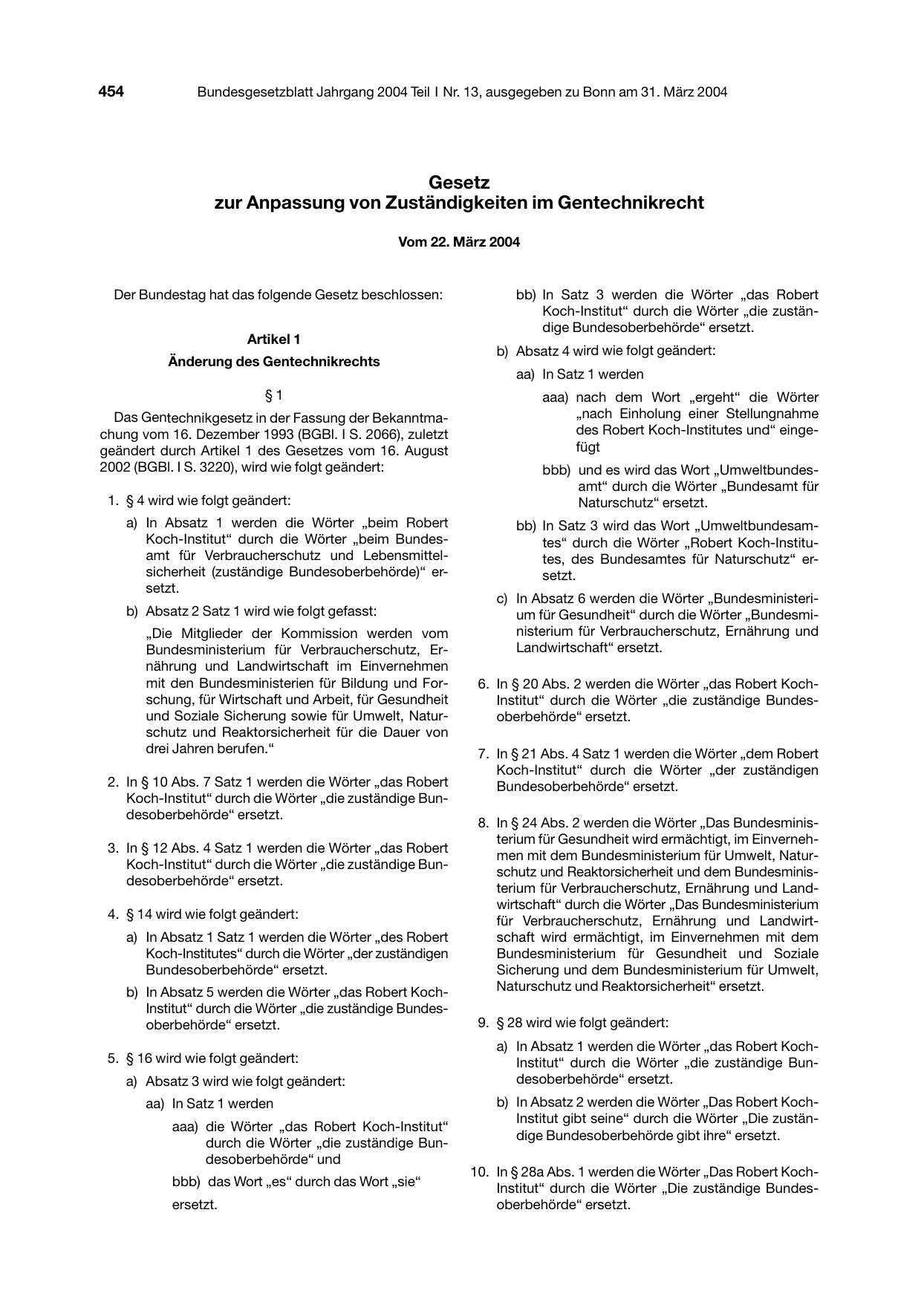 BGBl. 2004, Seite 454 — Originalseite als Abbildung