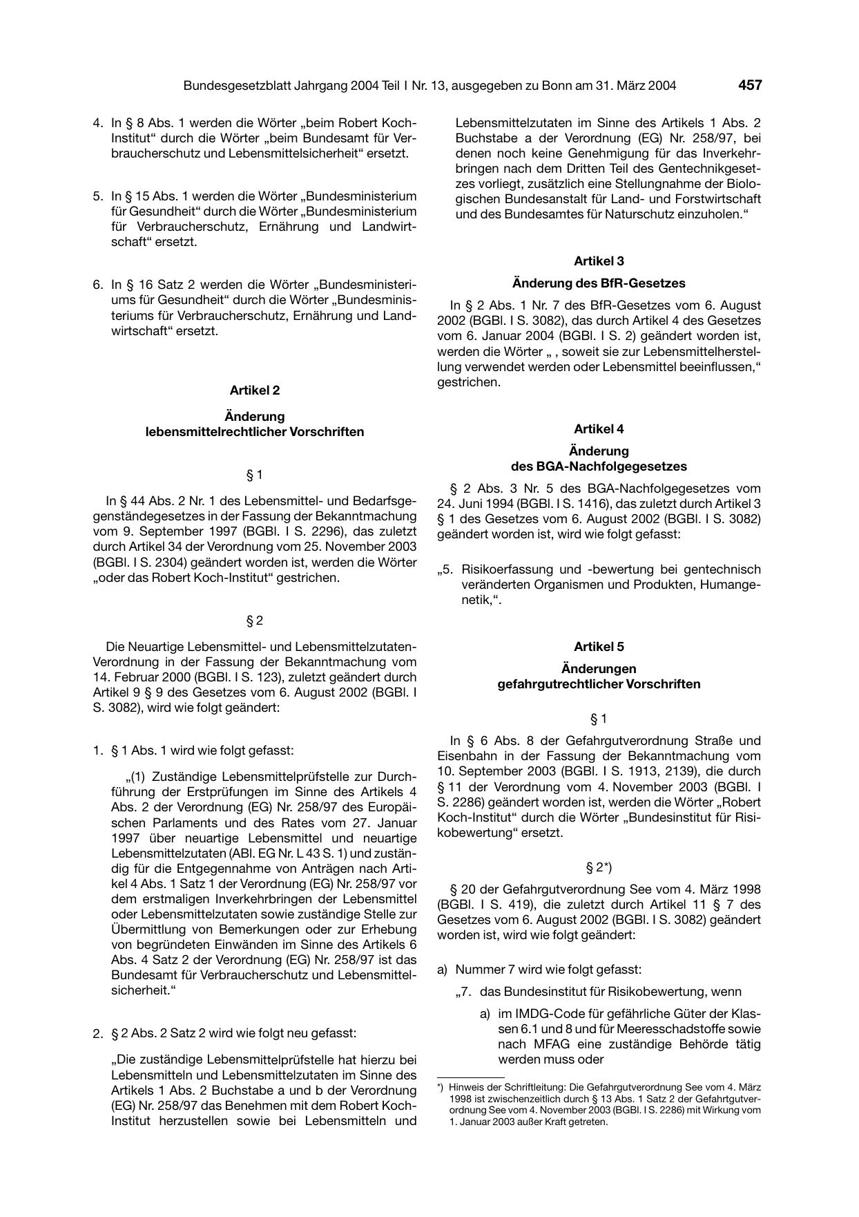 BGBl. 2004, Seite 457 — Originalseite als Abbildung