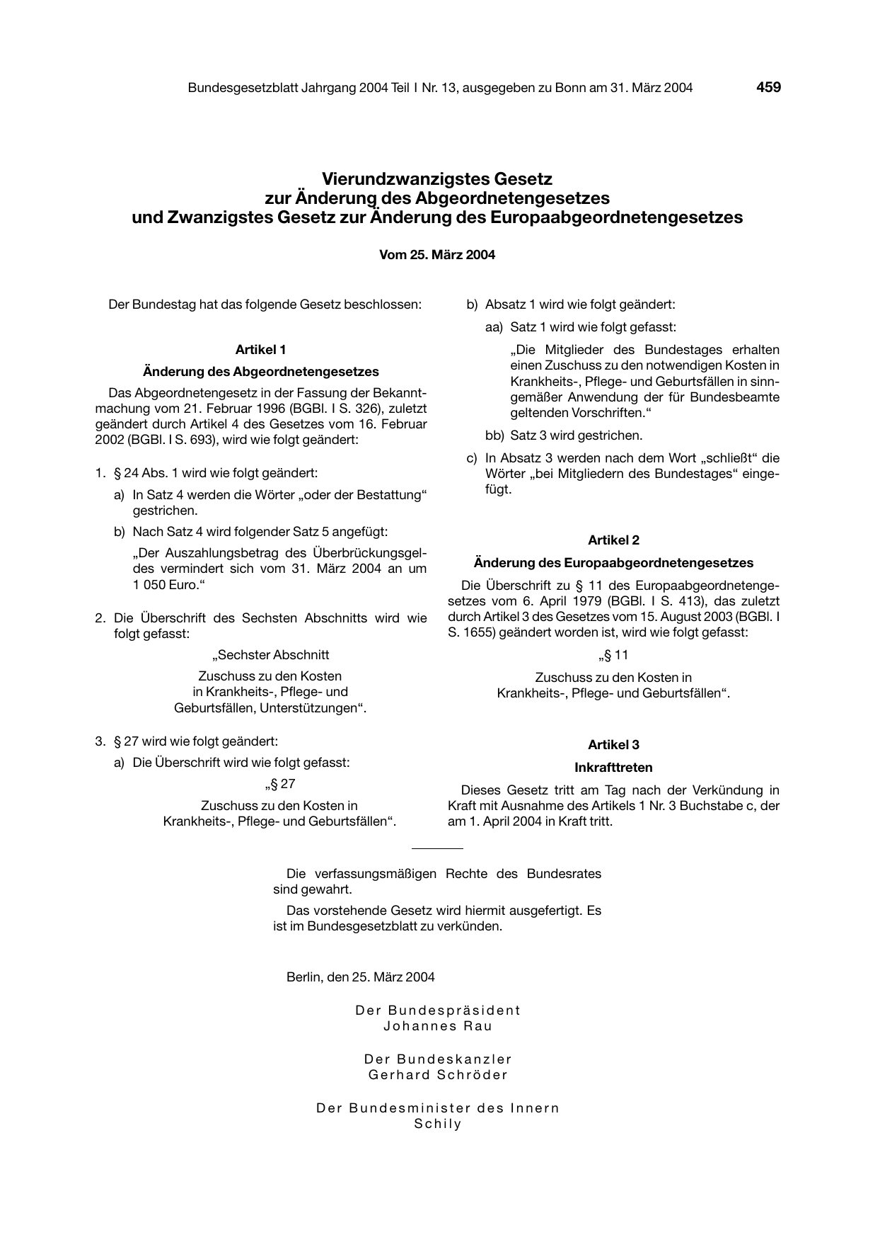 BGBl. 2004, Seite 459 — Originalseite als Abbildung