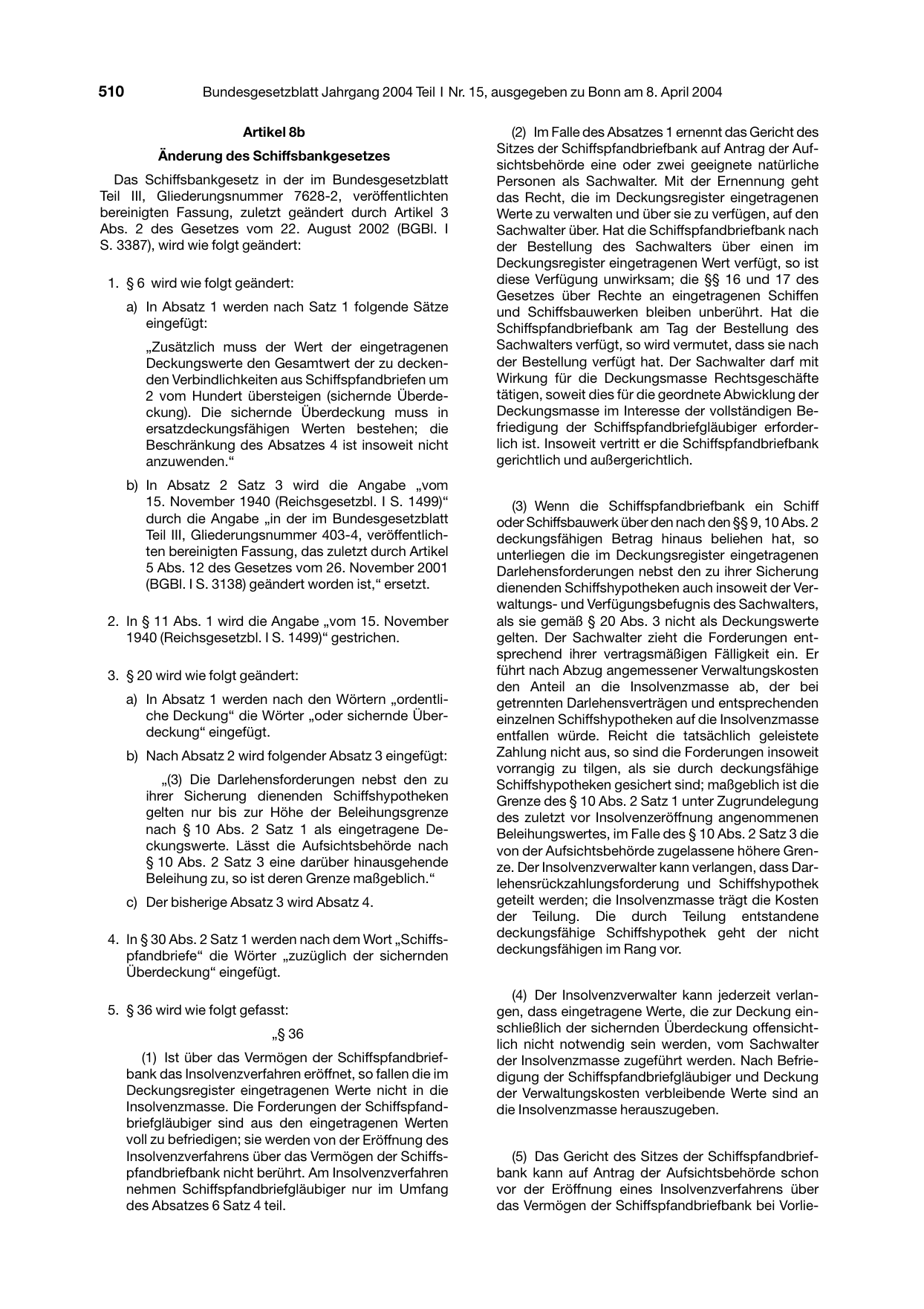 BGBl. 2004, Seite 510 — Originalseite als Abbildung