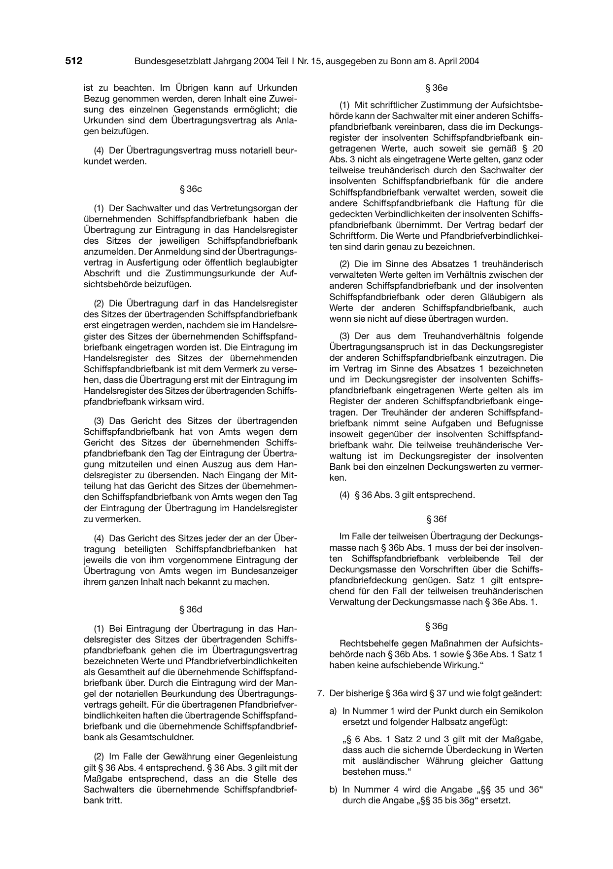 BGBl. 2004, Seite 512 — Originalseite als Abbildung