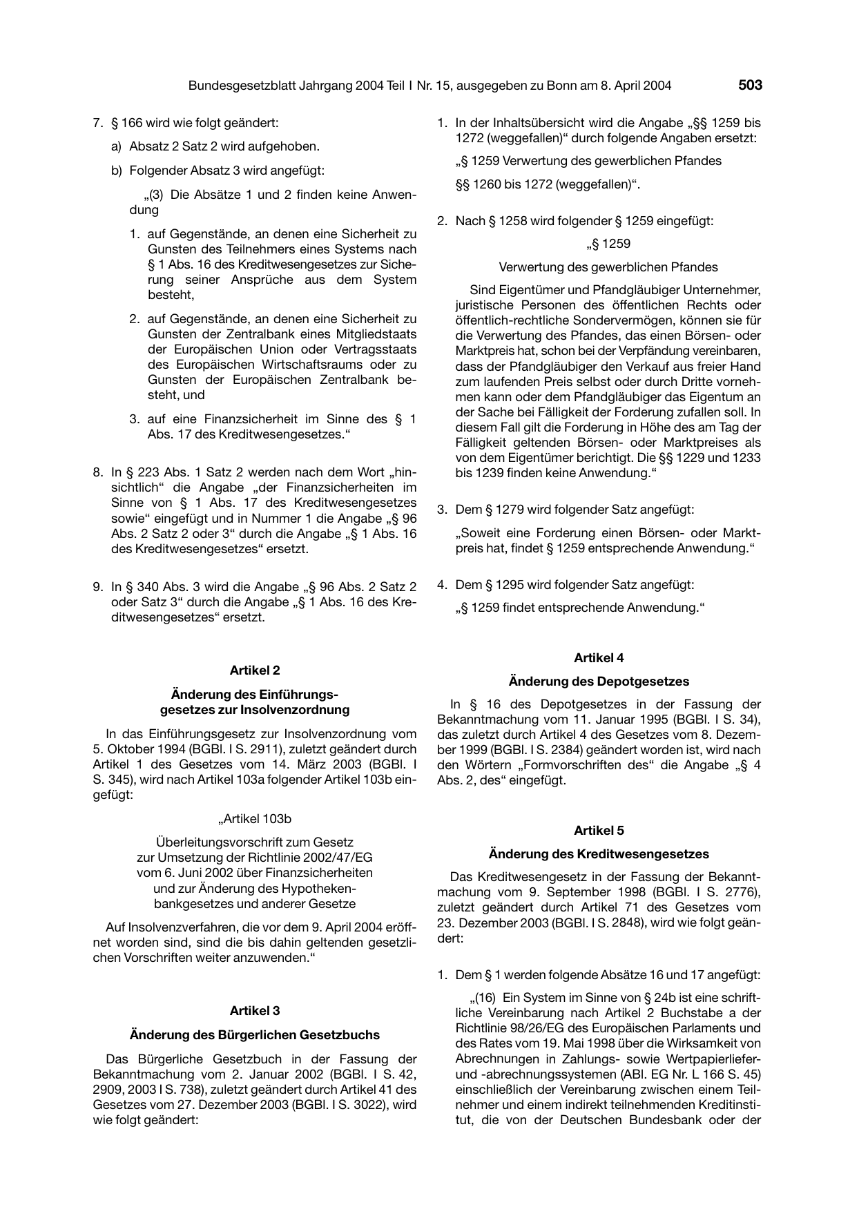 BGBl. 2004, Seite 503 — Originalseite als Abbildung