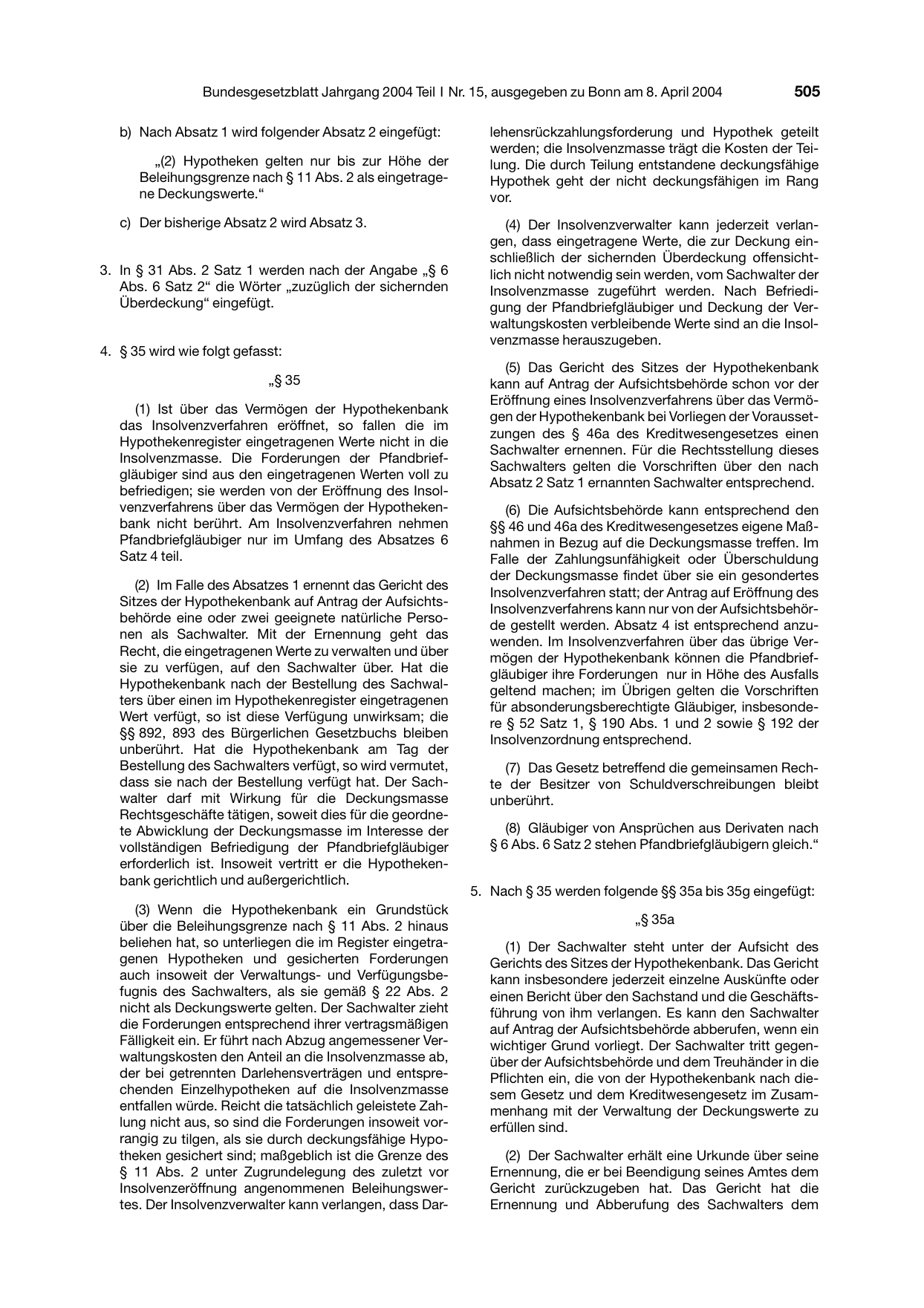 BGBl. 2004, Seite 505 — Originalseite als Abbildung
