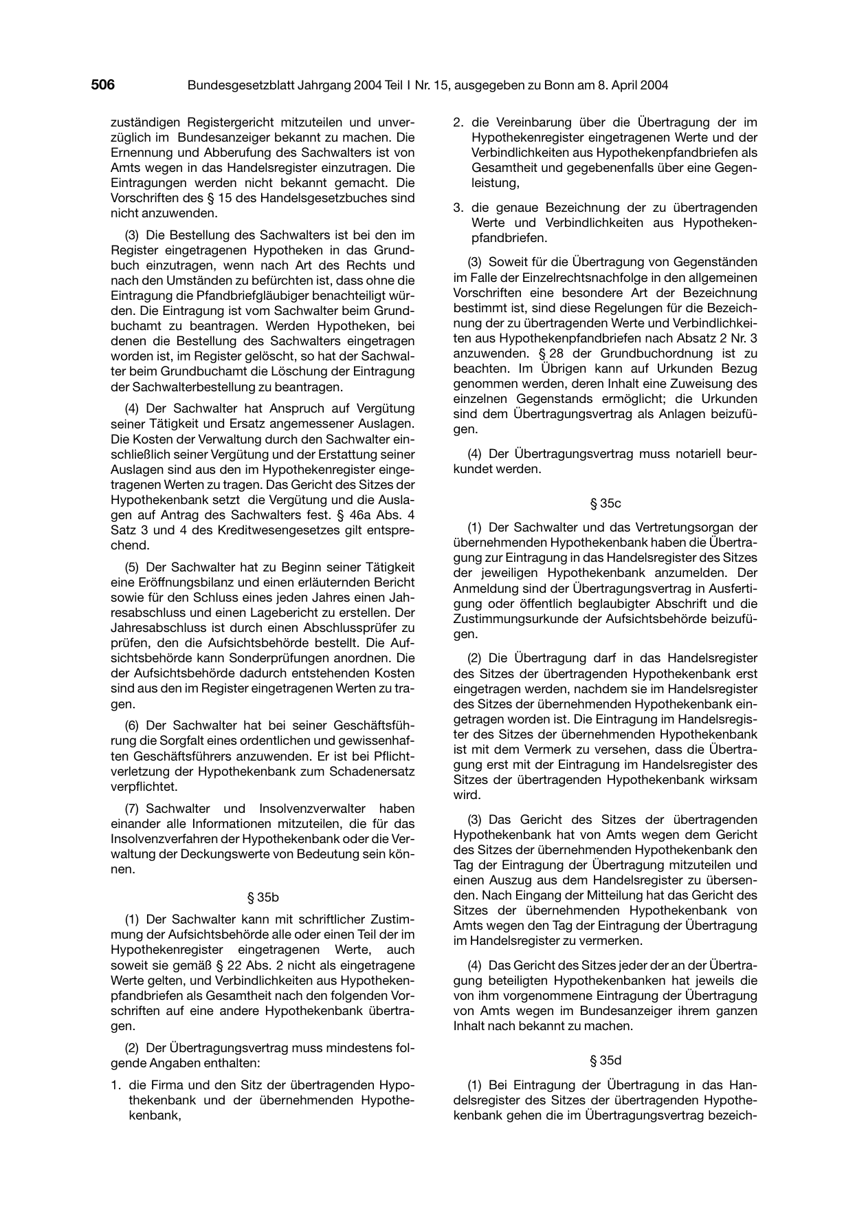 BGBl. 2004, Seite 506 — Originalseite als Abbildung
