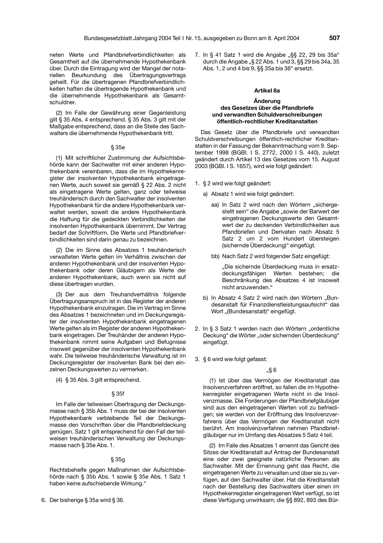 BGBl. 2004, Seite 507 — Originalseite als Abbildung