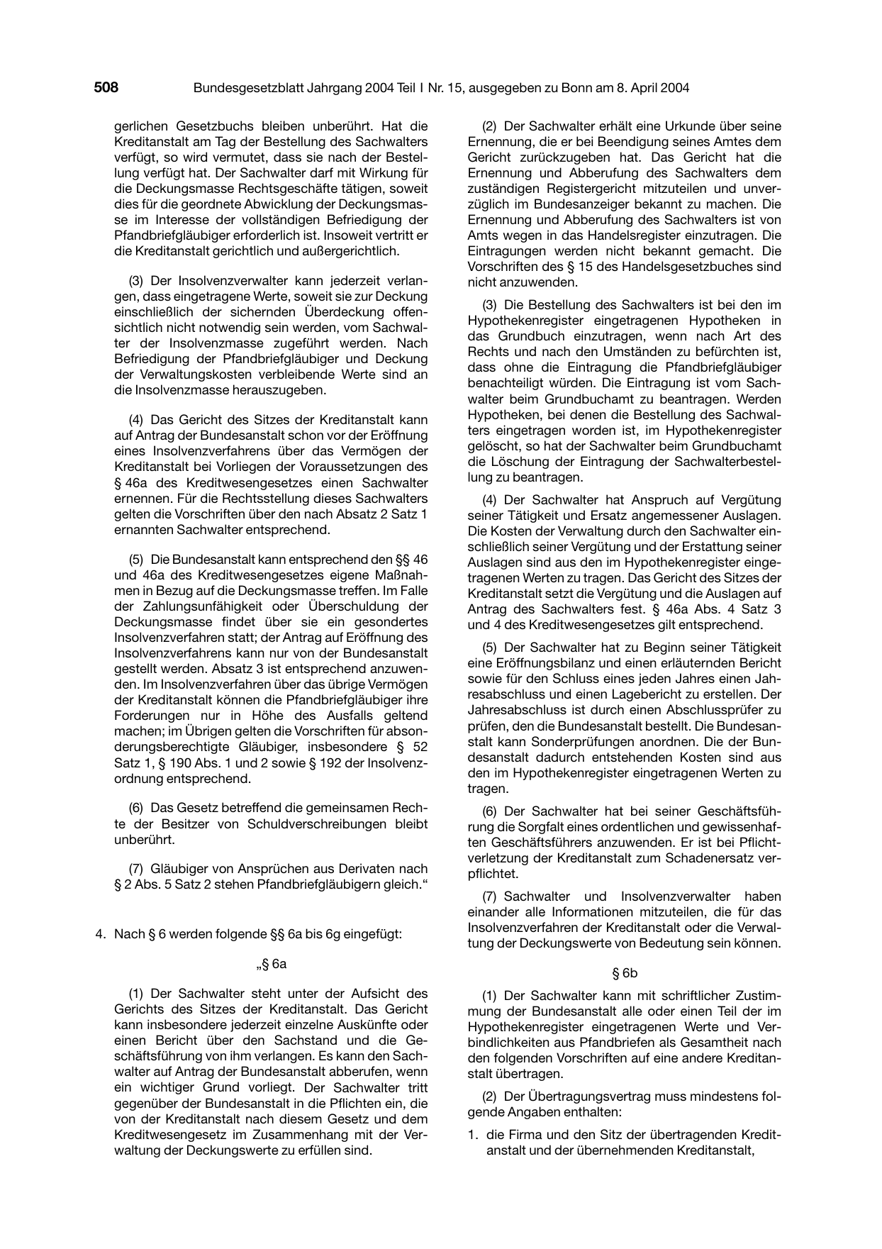 BGBl. 2004, Seite 508 — Originalseite als Abbildung