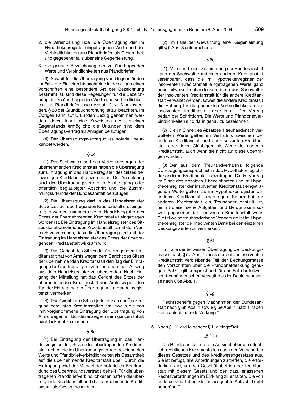 BGBl. 2004, Seite 509 — Originalseite als Abbildung