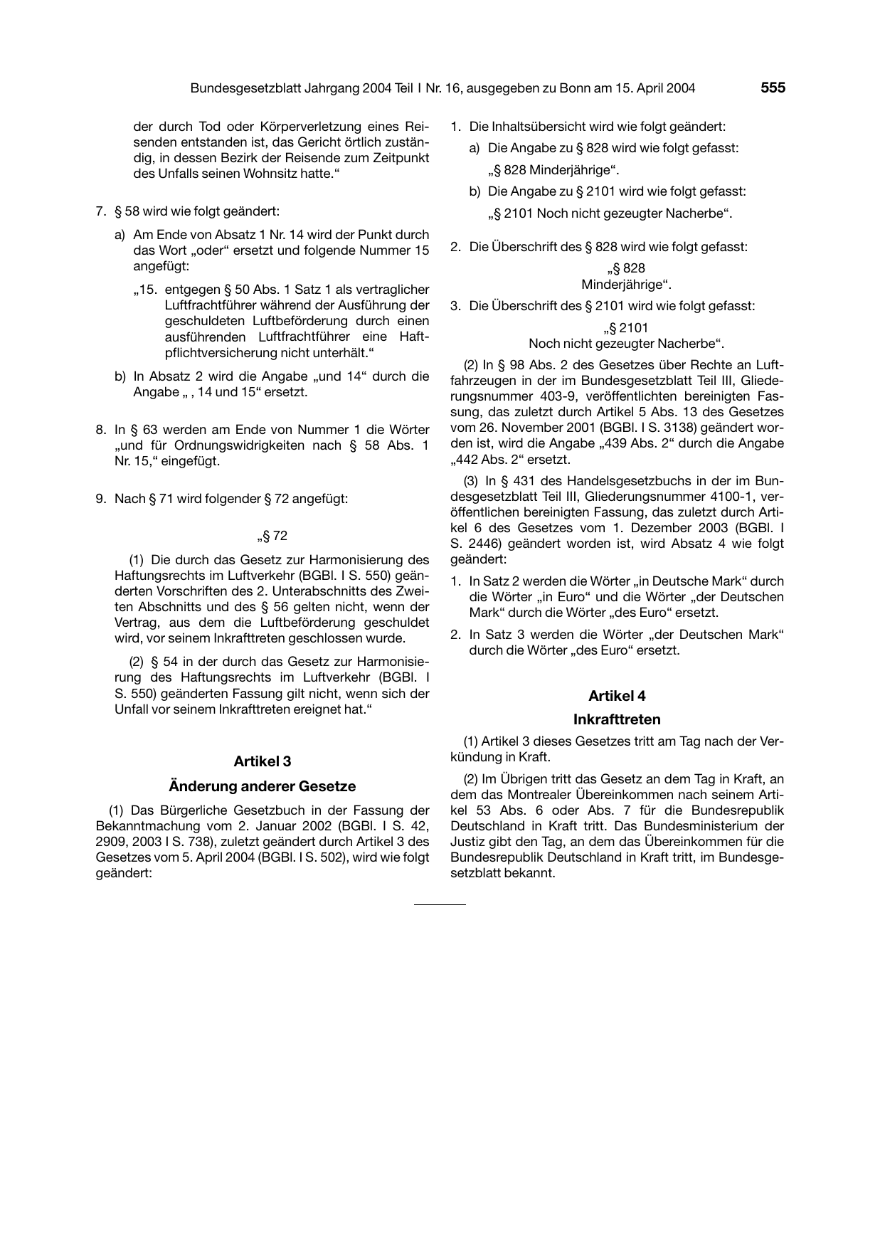 BGBl. 2004, Seite 555 — Originalseite als Abbildung