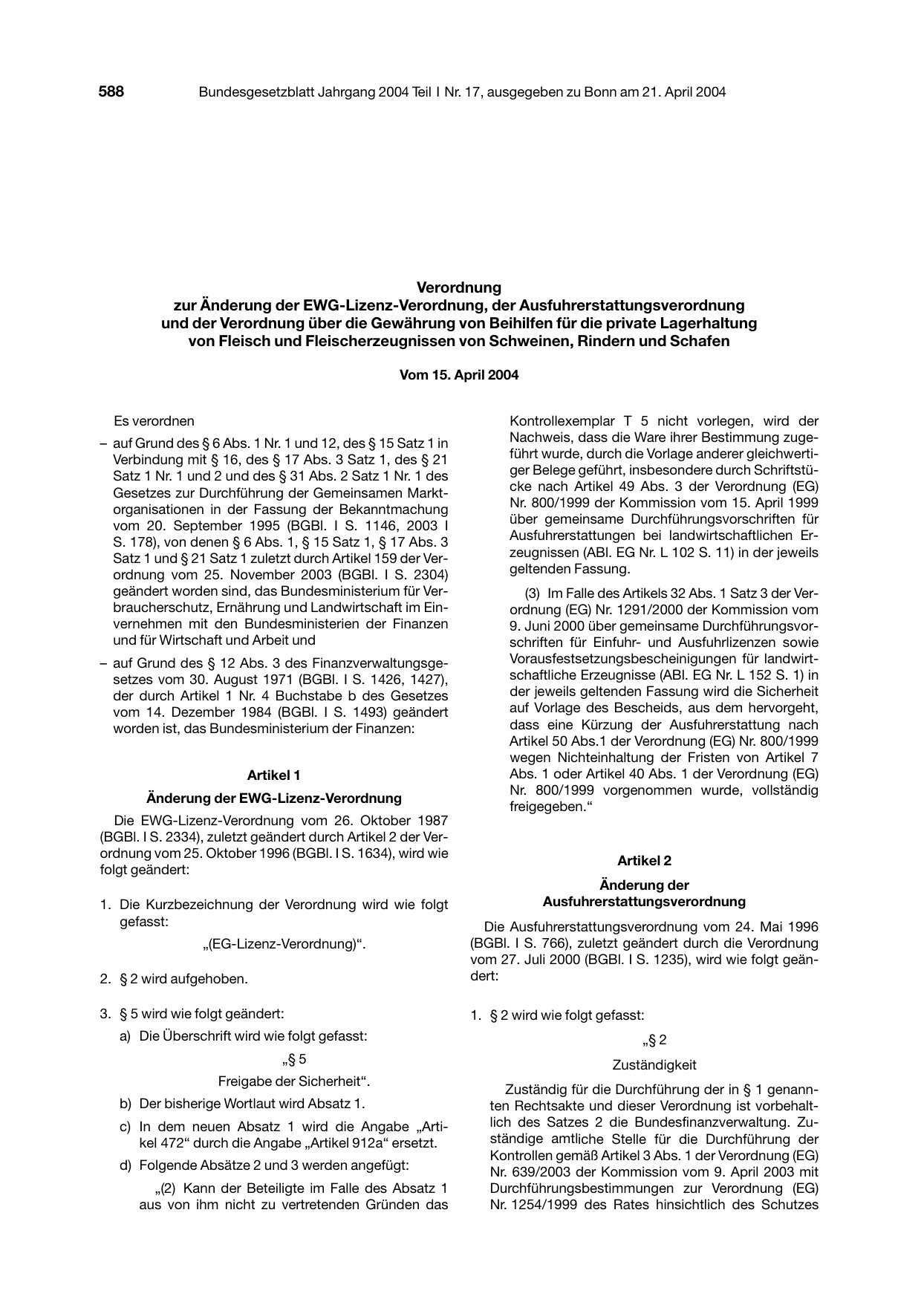 BGBl. 2004, Seite 588 — Originalseite als Abbildung