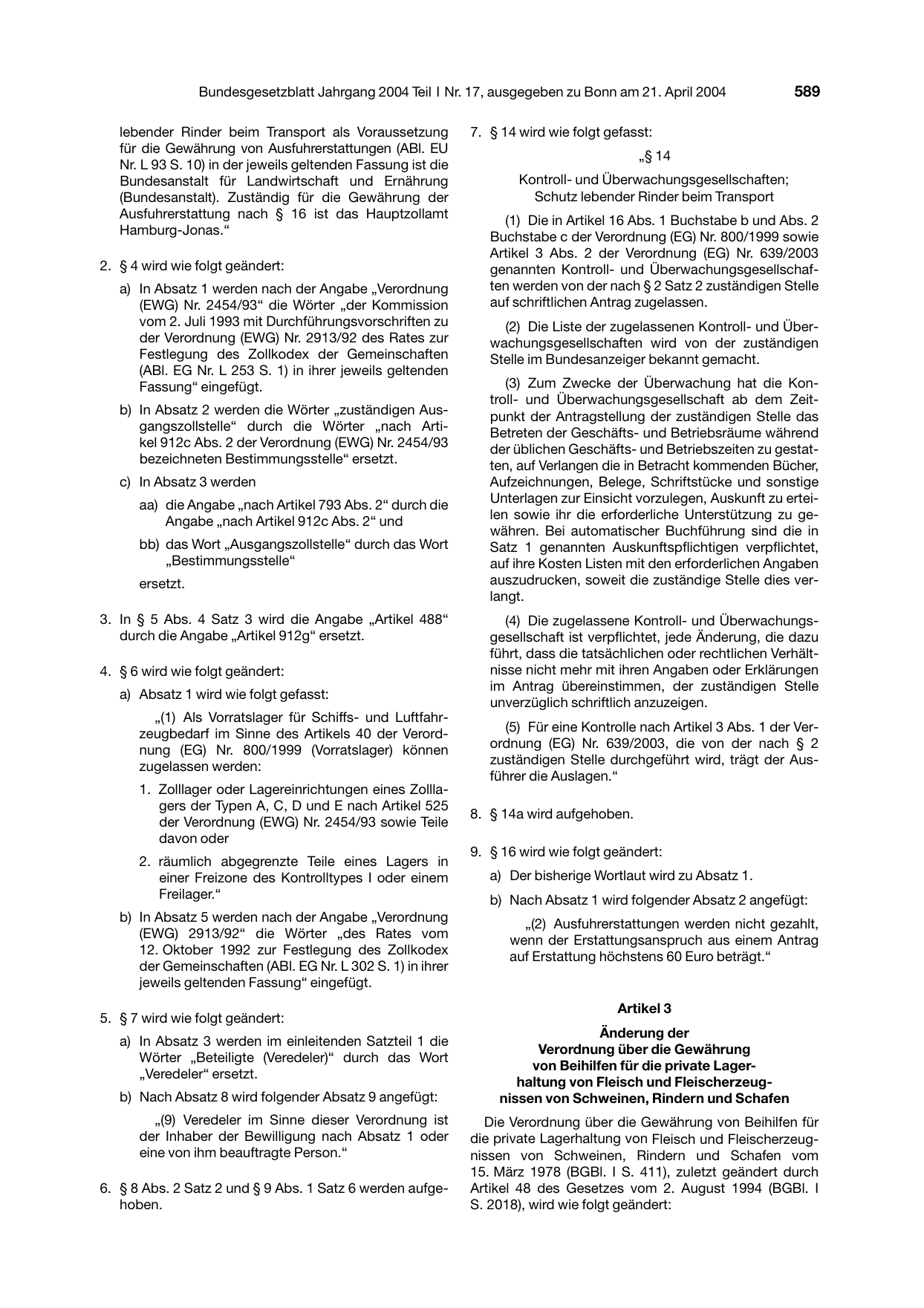 BGBl. 2004, Seite 589 — Originalseite als Abbildung