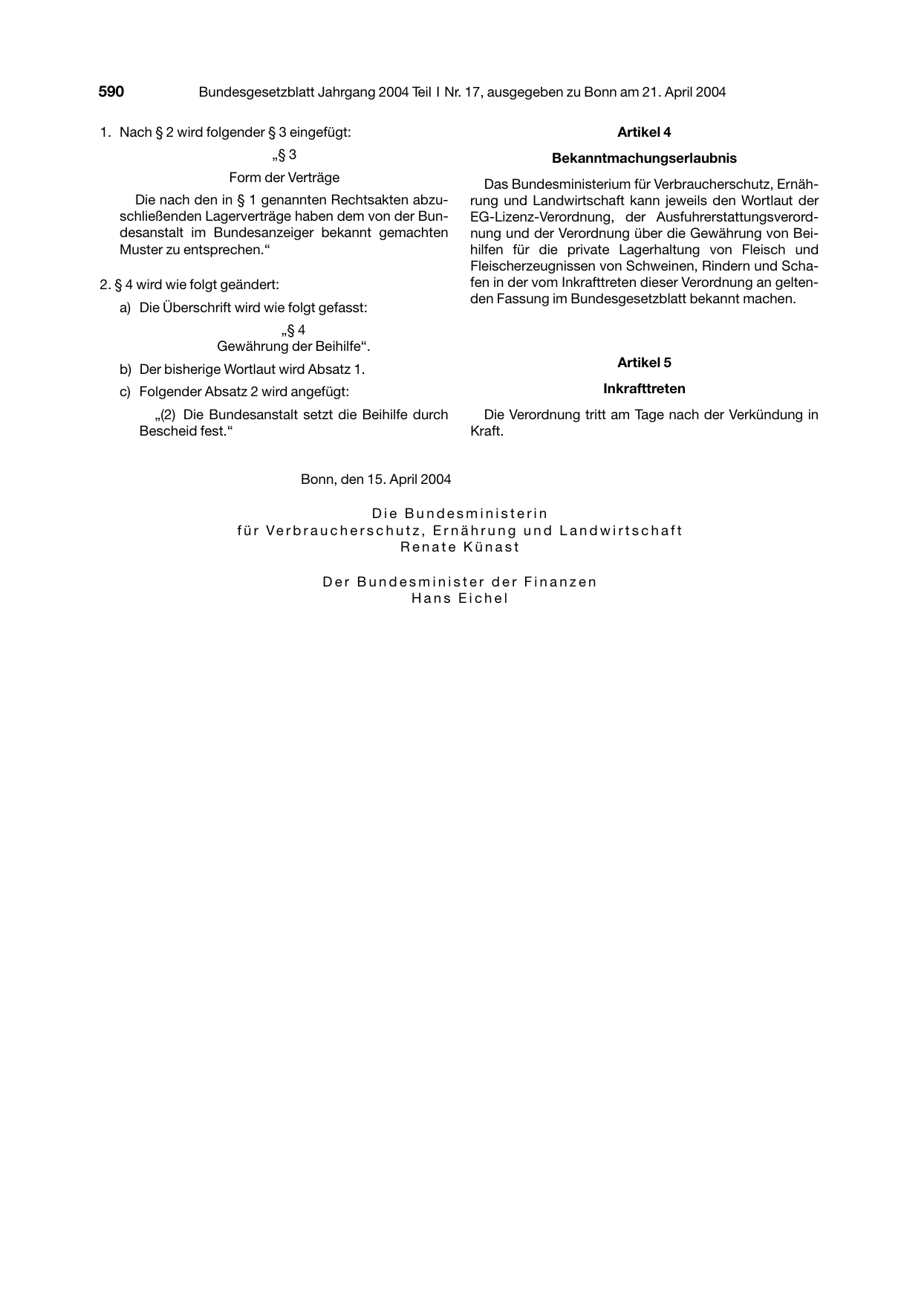 BGBl. 2004, Seite 590 — Originalseite als Abbildung