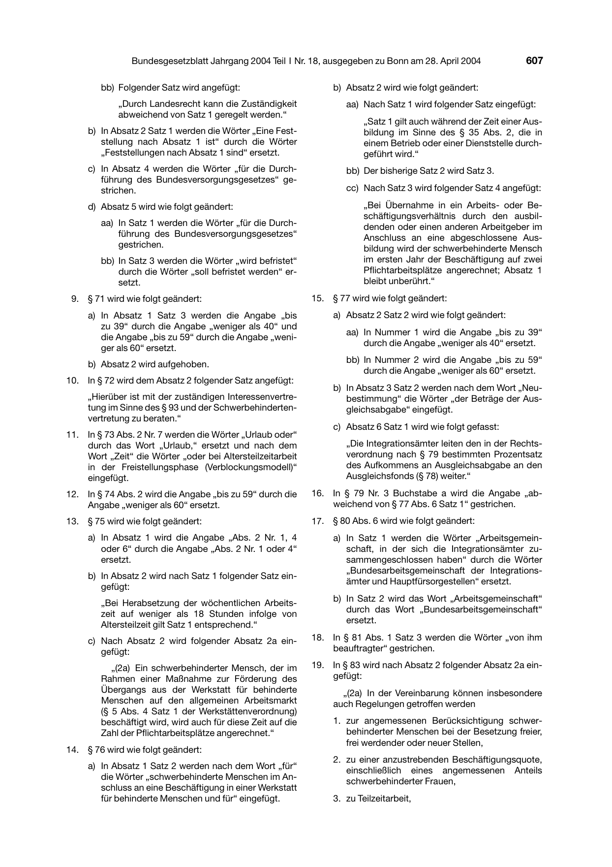 BGBl. 2004, Seite 607 — Originalseite als Abbildung
