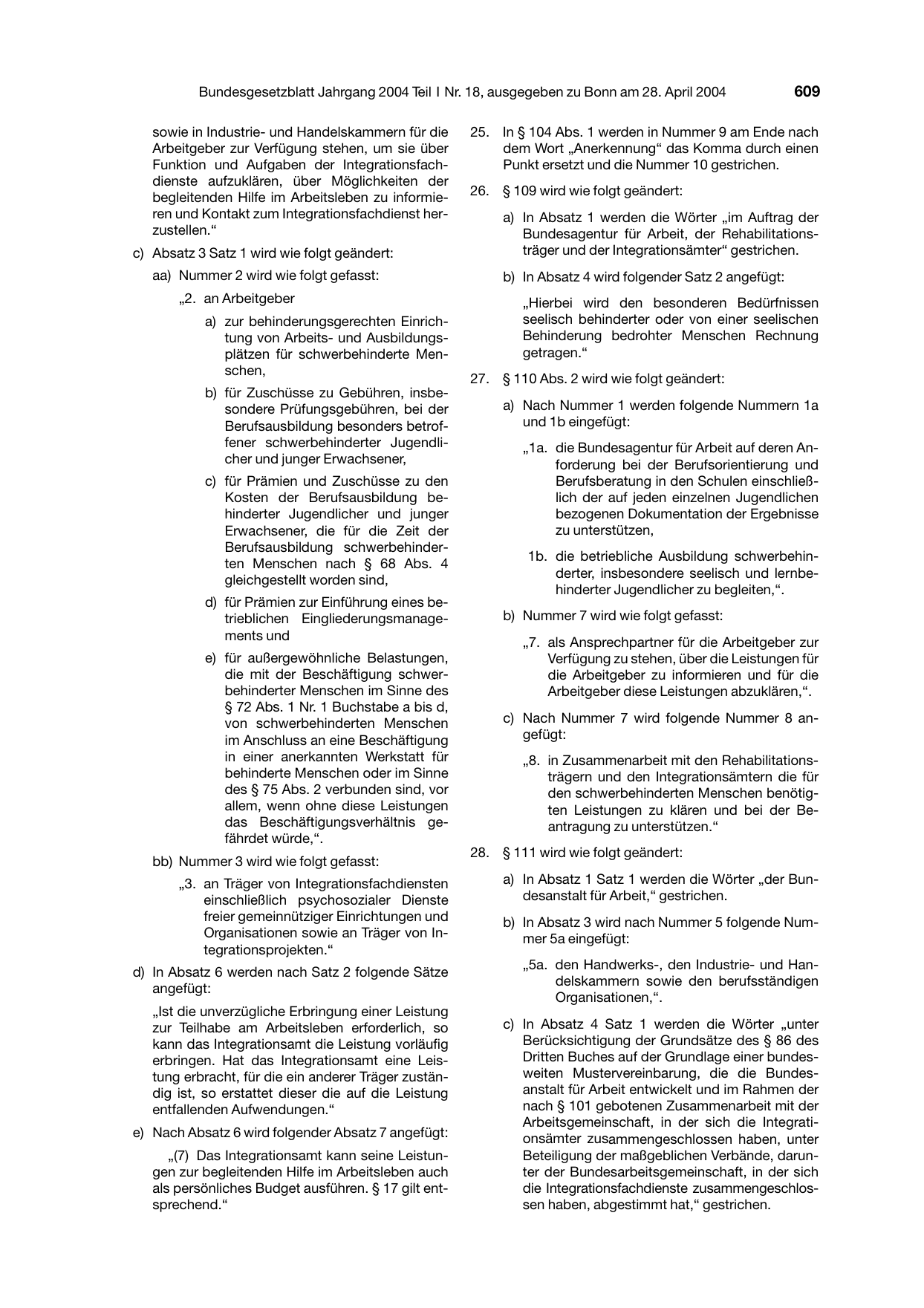 BGBl. 2004, Seite 609 — Originalseite als Abbildung