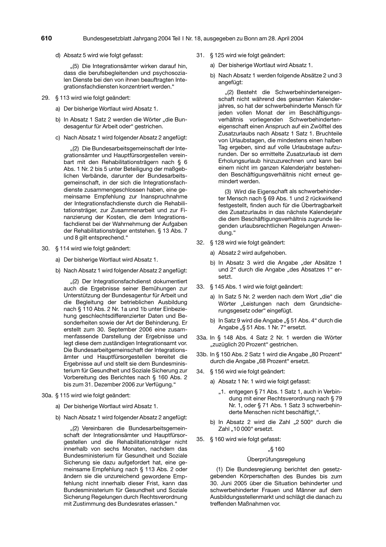 BGBl. 2004, Seite 610 — Originalseite als Abbildung