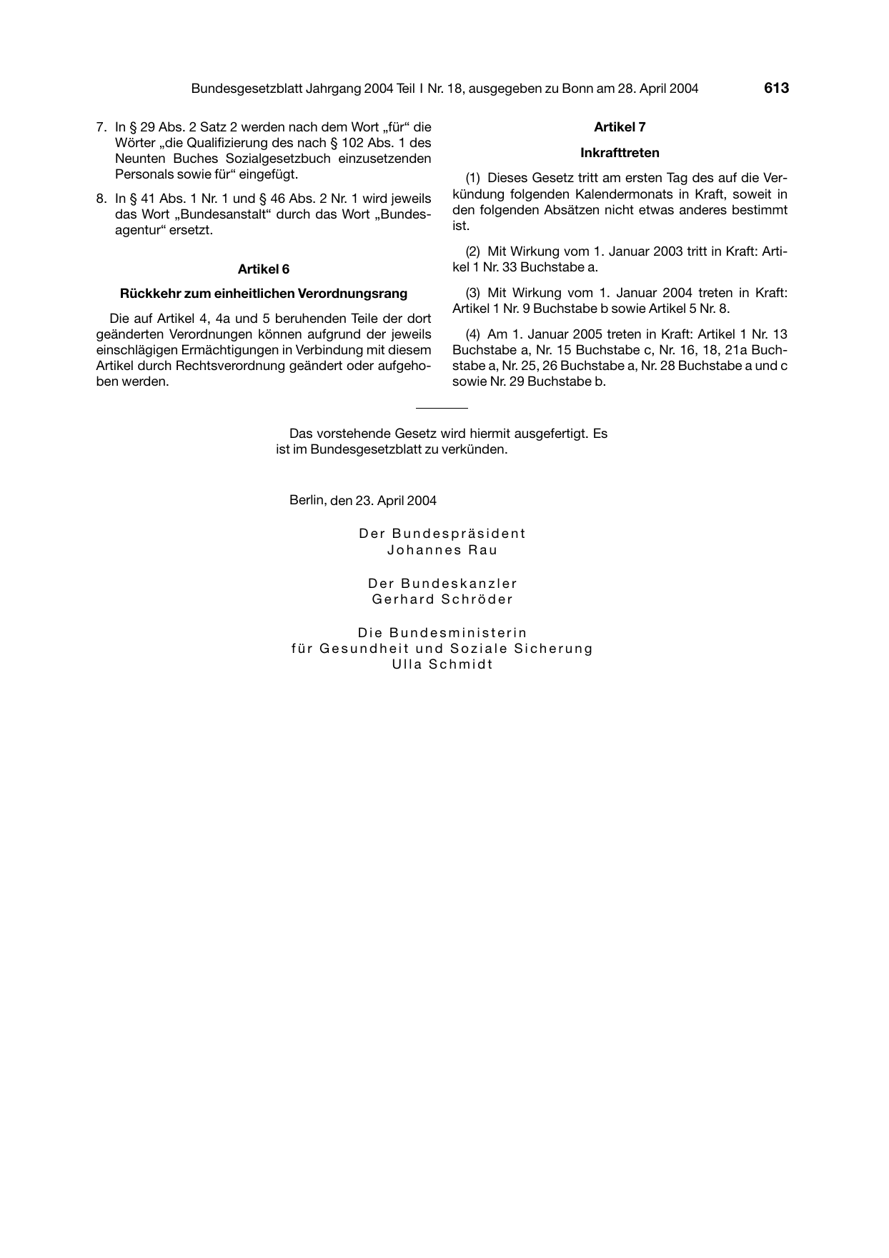 BGBl. 2004, Seite 613 — Originalseite als Abbildung