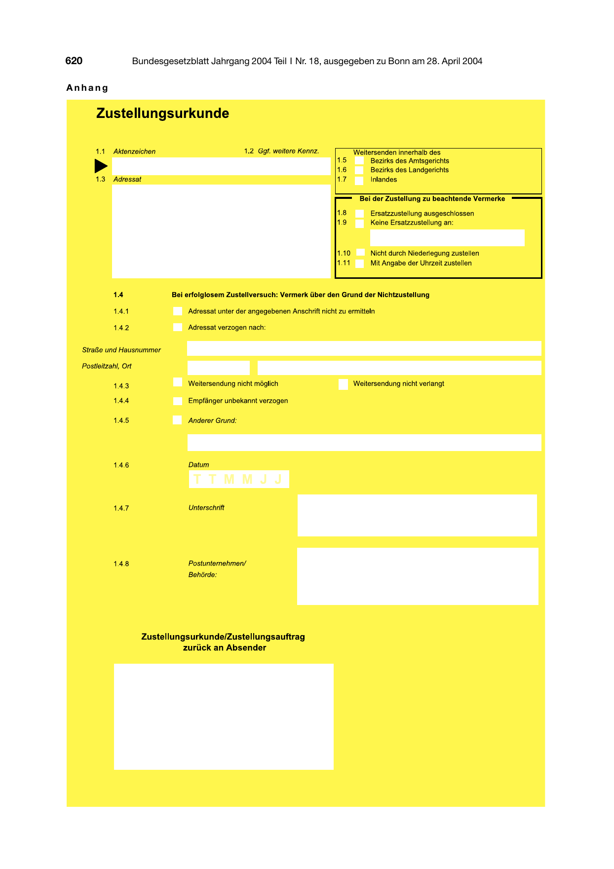 BGBl. 2004, Seite 620 — Originalseite als Abbildung