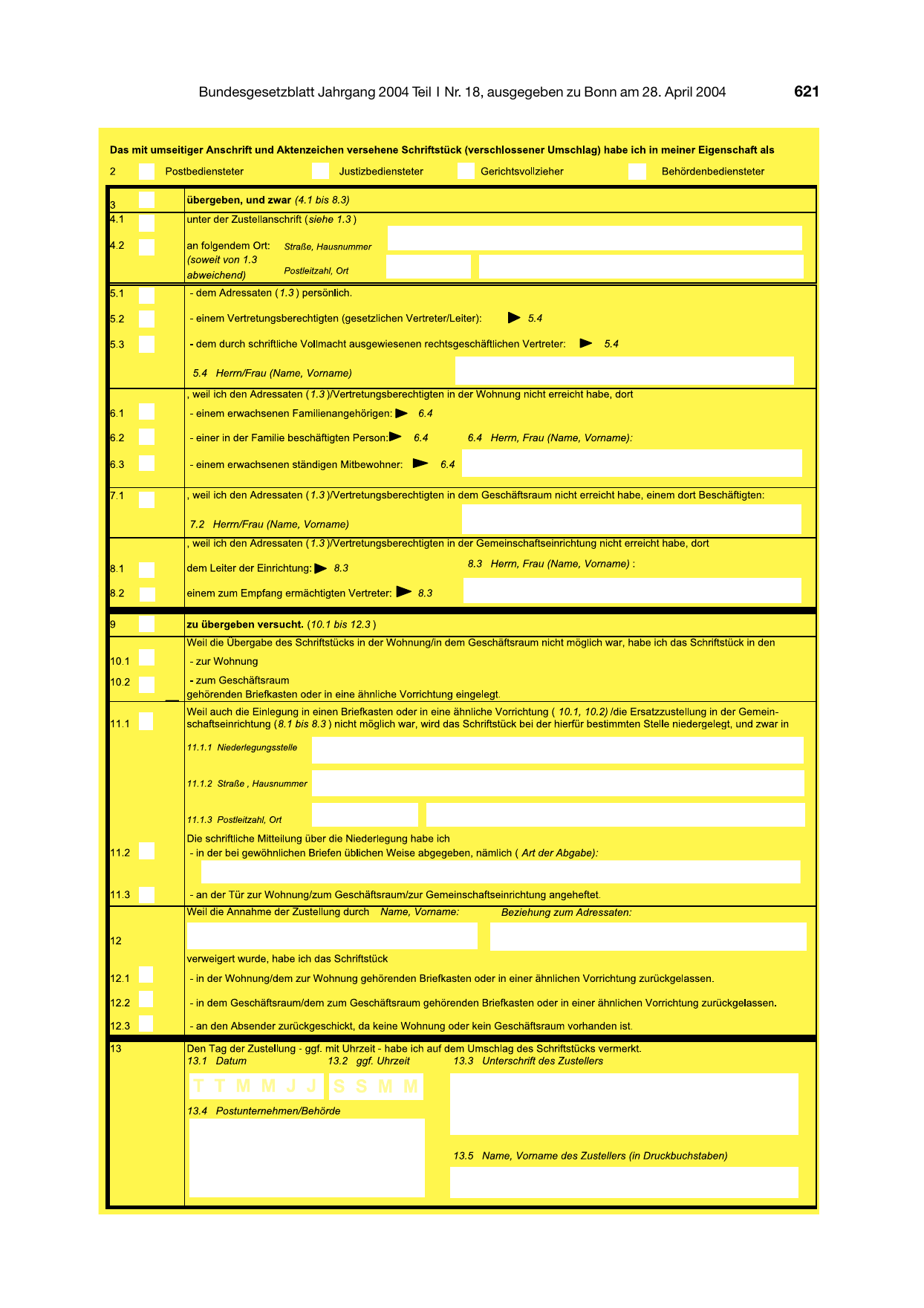 BGBl. 2004, Seite 621 — Originalseite als Abbildung
