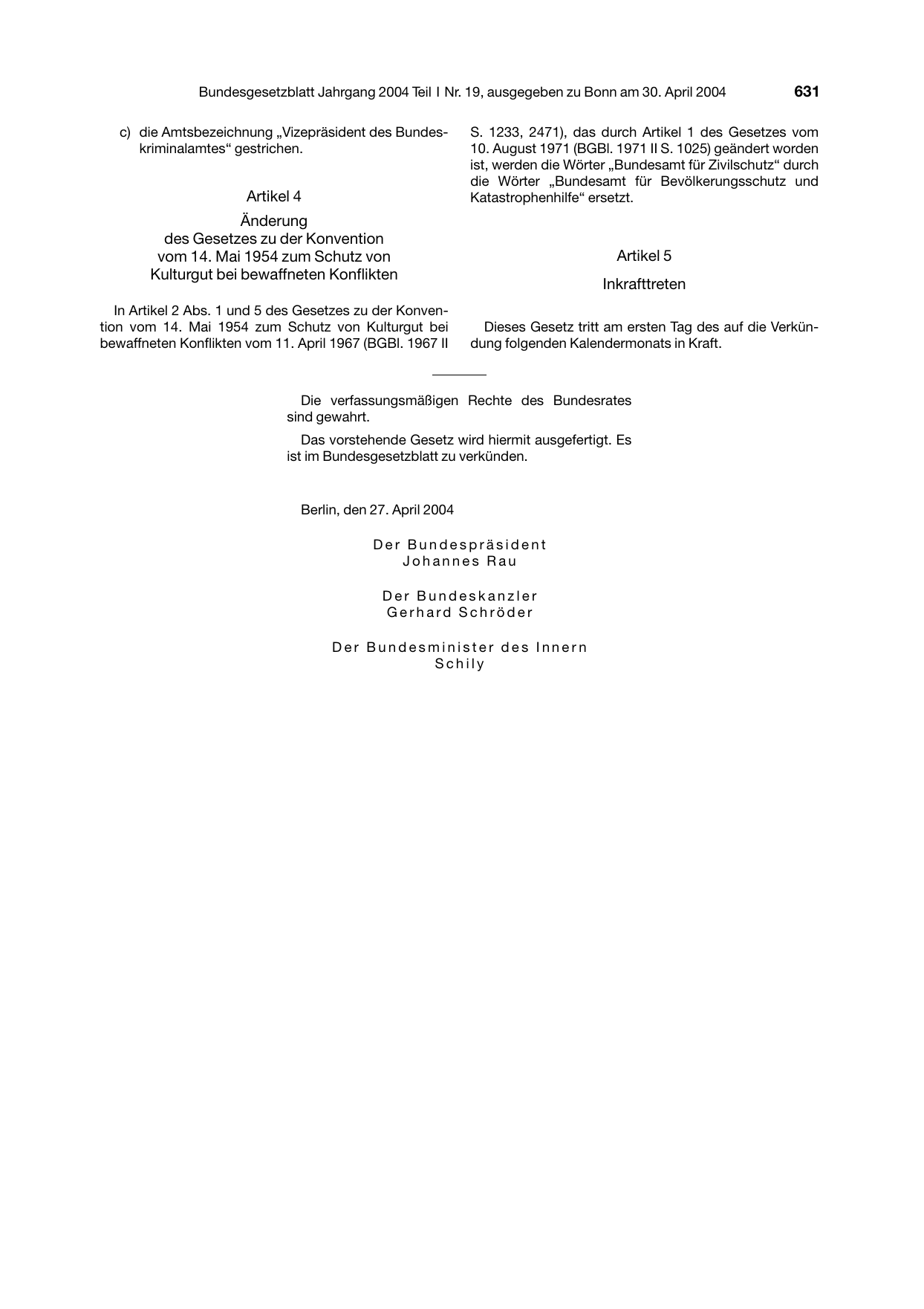 BGBl. 2004, Seite 631 — Originalseite als Abbildung