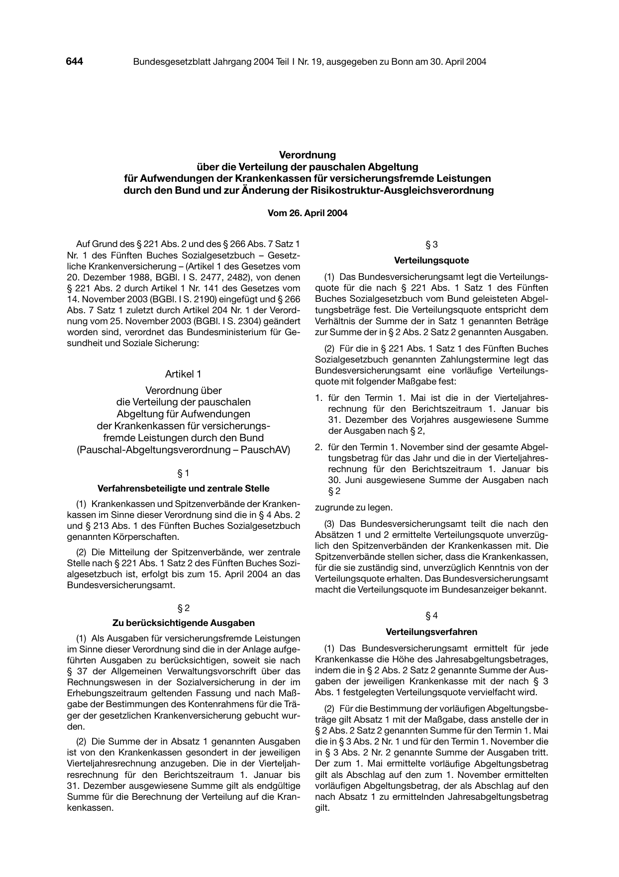BGBl. 2004, Seite 644 — Originalseite als Abbildung