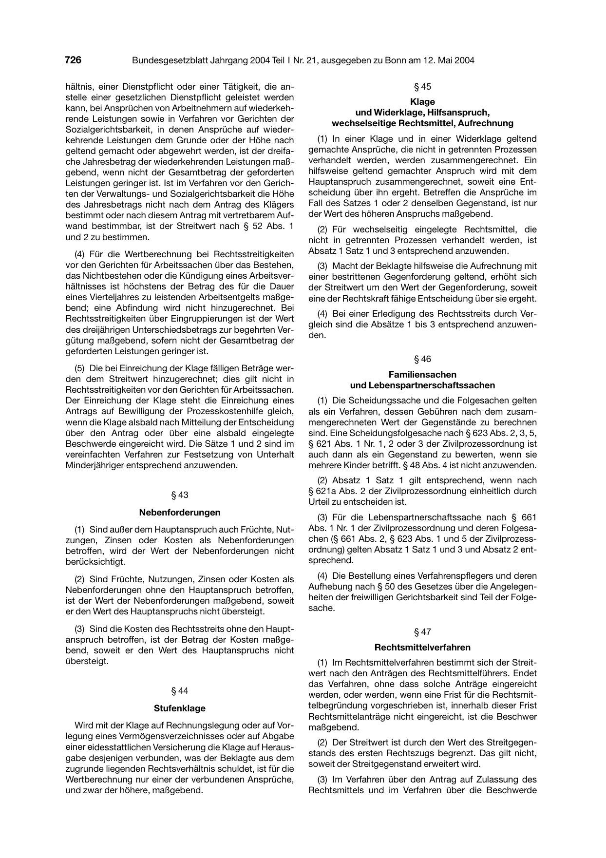 BGBl. 2004, Seite 726 — Originalseite als Abbildung