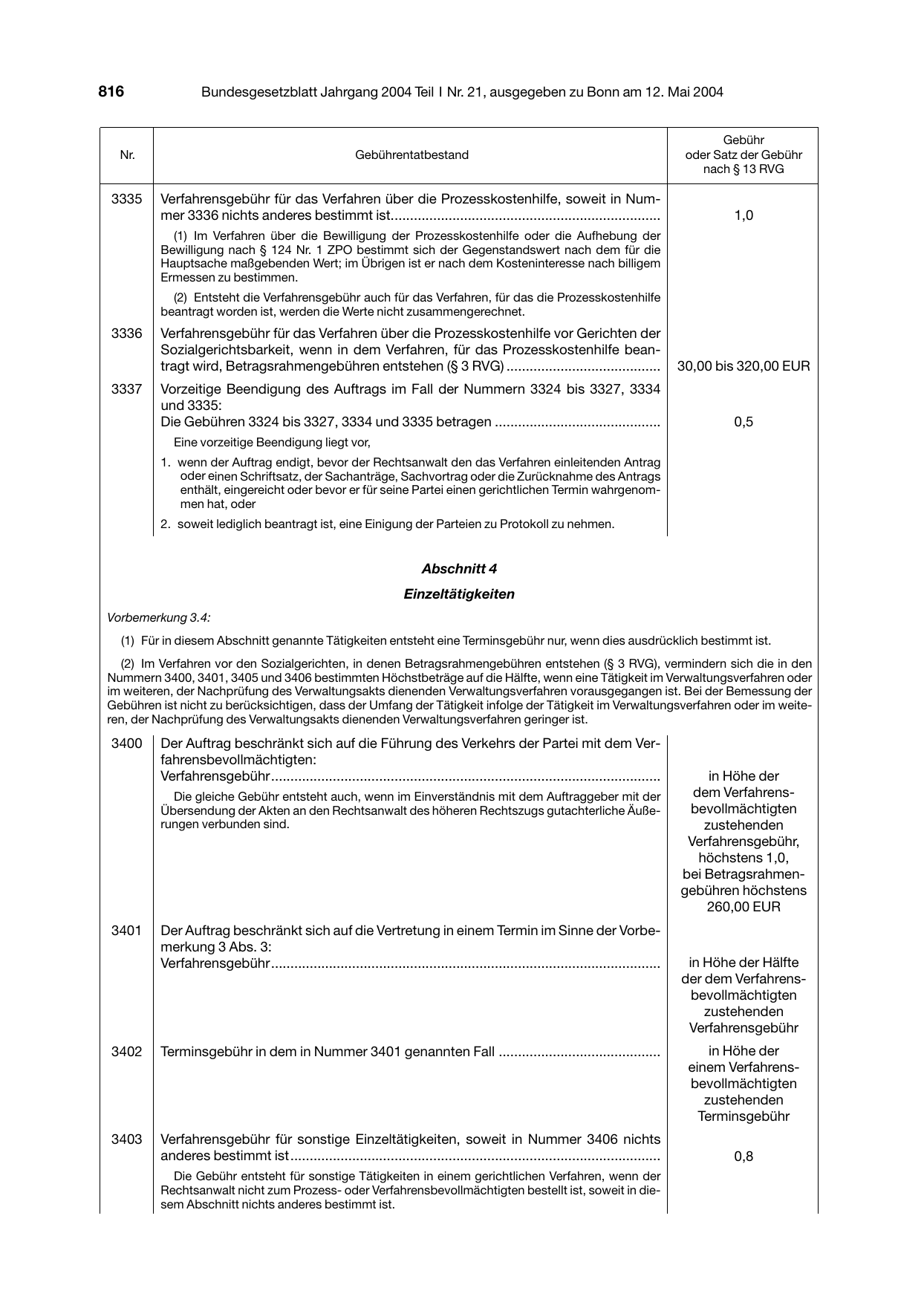 BGBl. 2004, Seite 816 — Originalseite als Abbildung