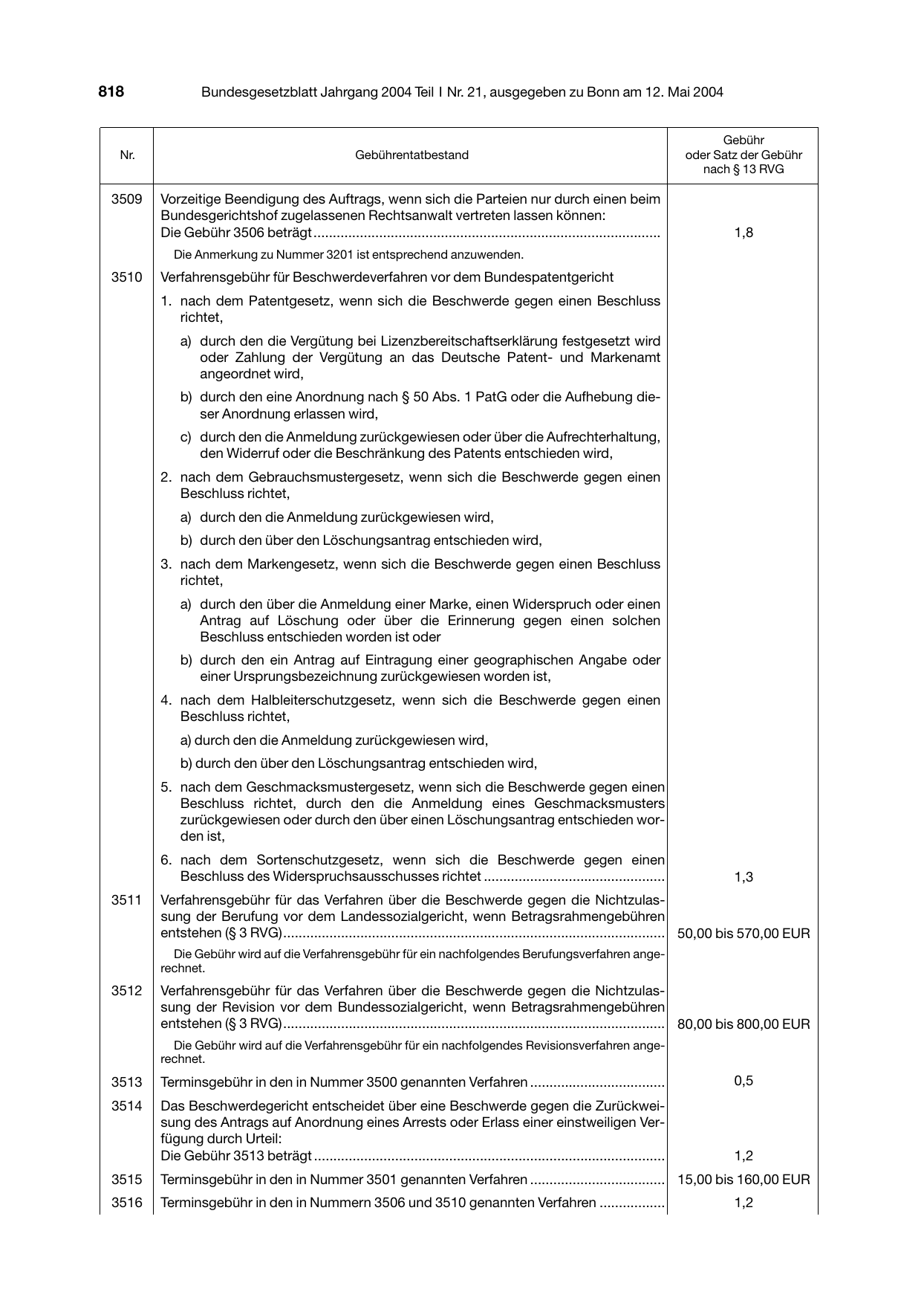 BGBl. 2004, Seite 818 — Originalseite als Abbildung