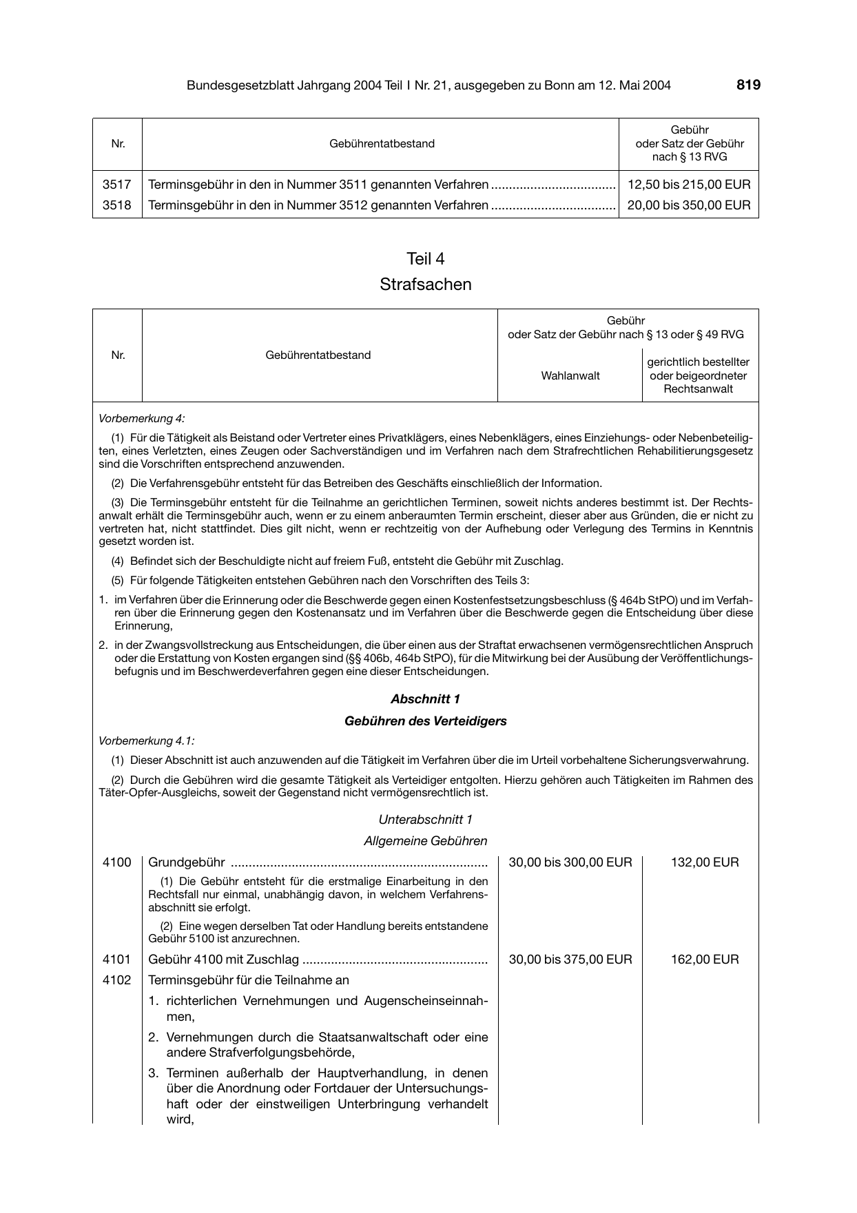 BGBl. 2004, Seite 819 — Originalseite als Abbildung
