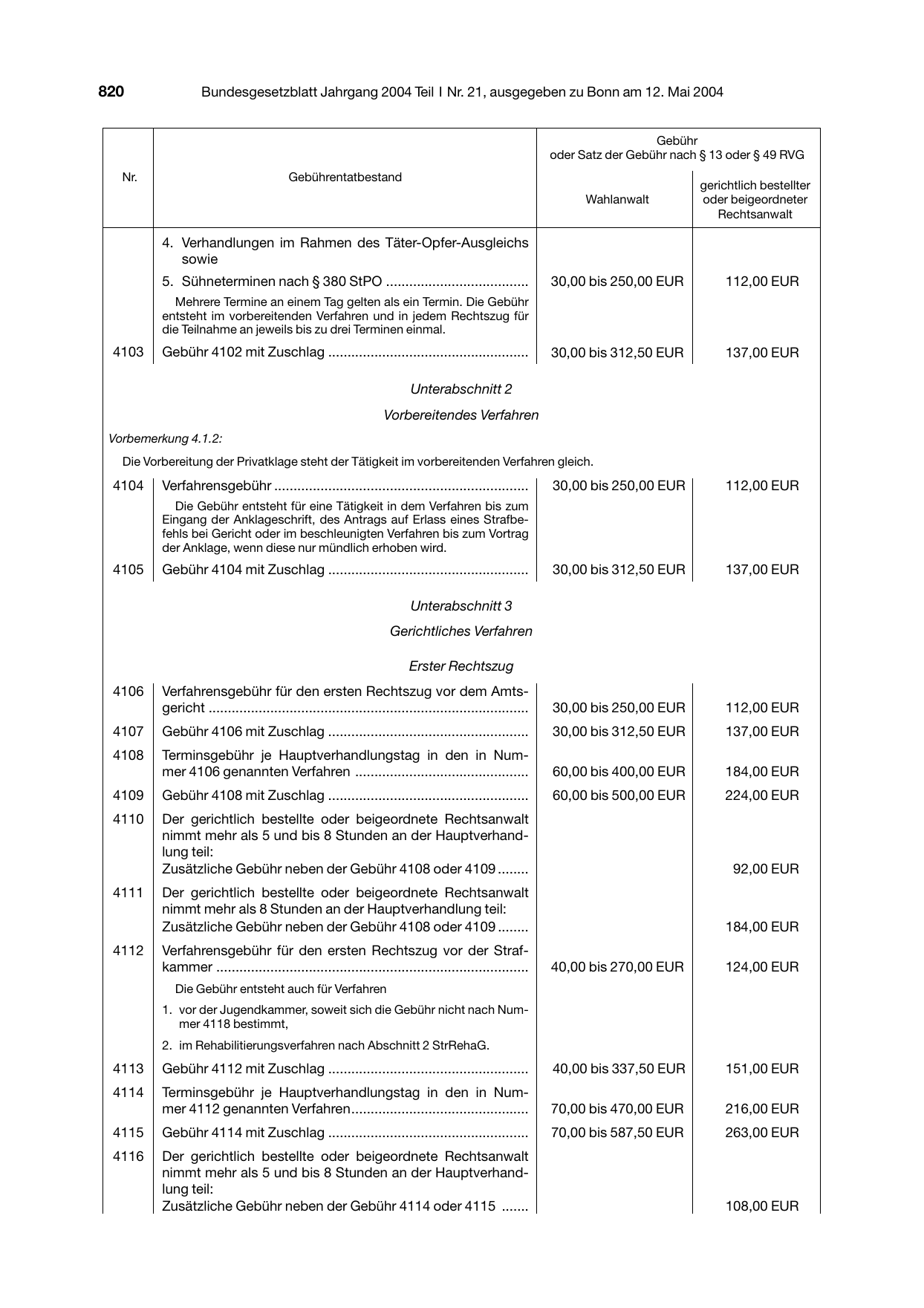 BGBl. 2004, Seite 820 — Originalseite als Abbildung