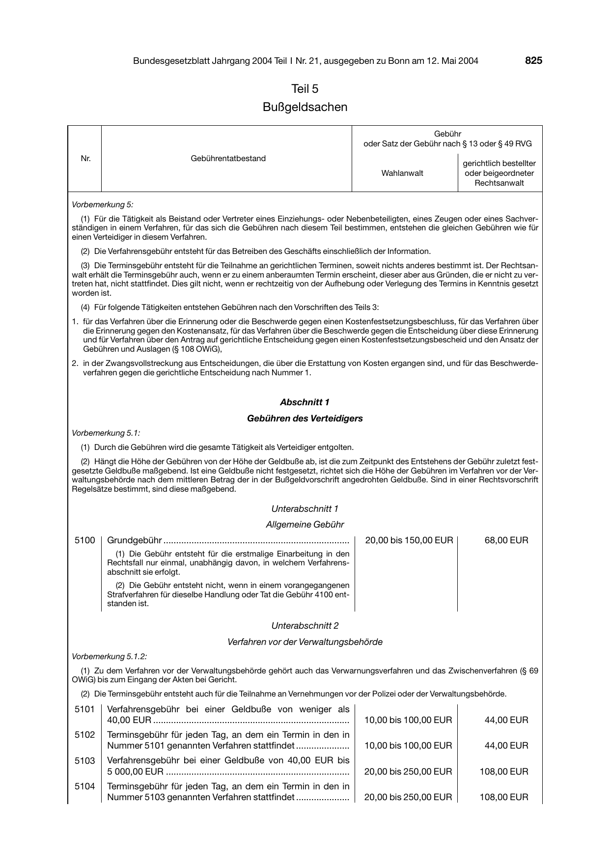 BGBl. 2004, Seite 825 — Originalseite als Abbildung