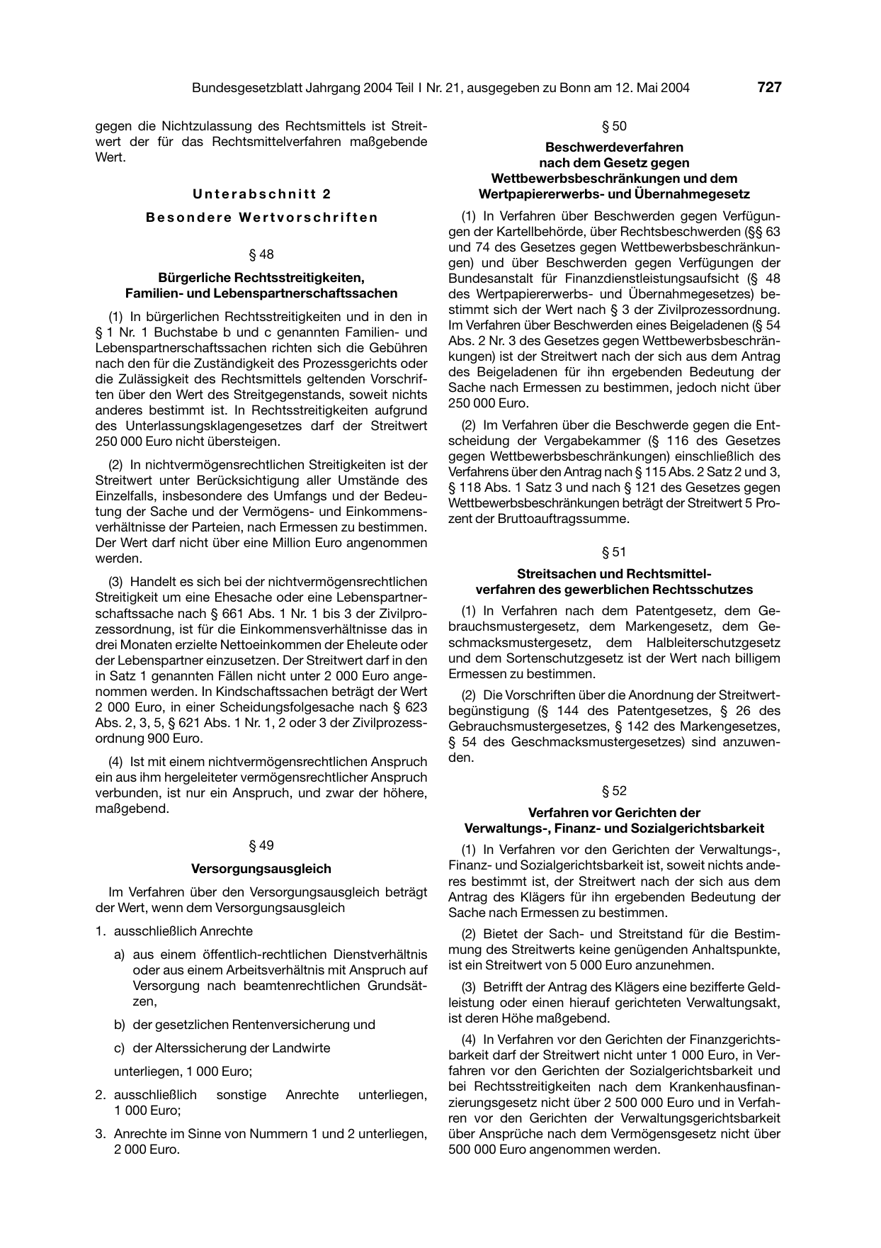 BGBl. 2004, Seite 727 — Originalseite als Abbildung