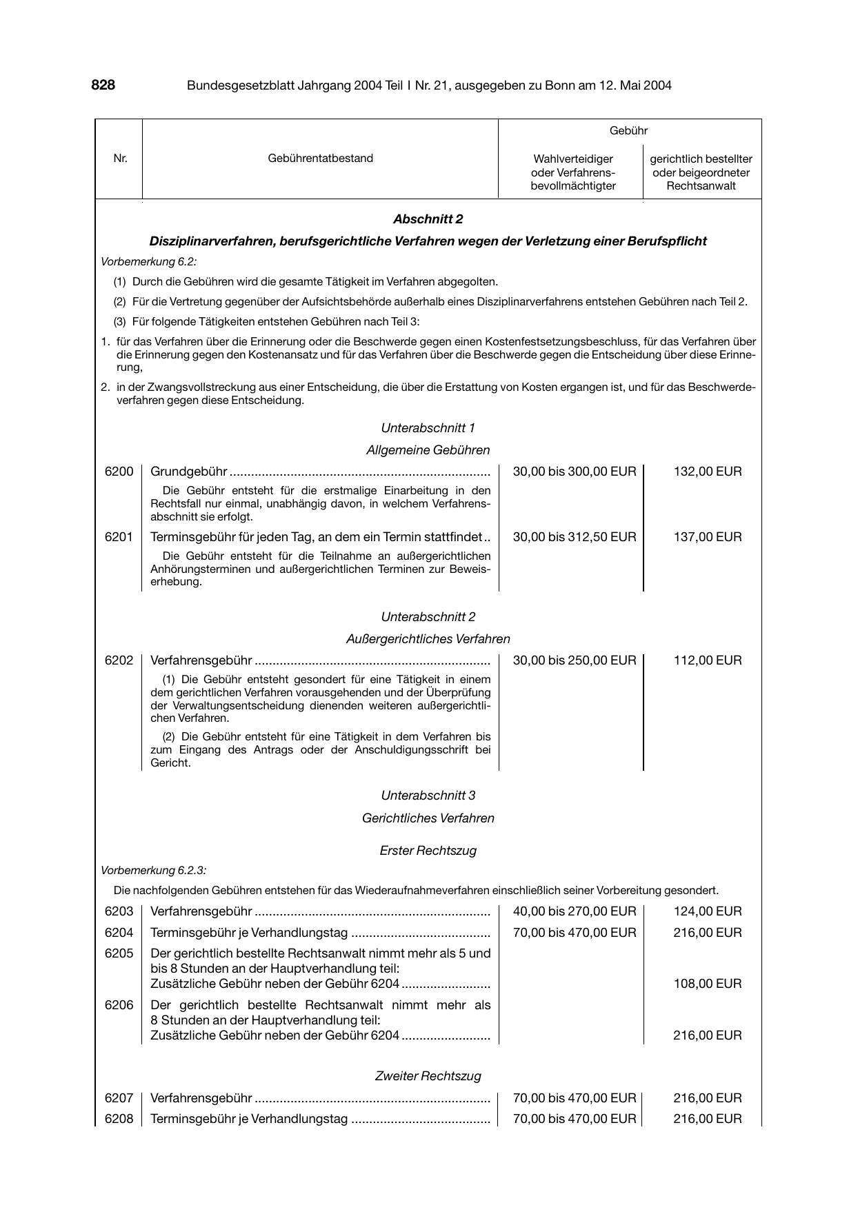 BGBl. 2004, Seite 828 — Originalseite als Abbildung