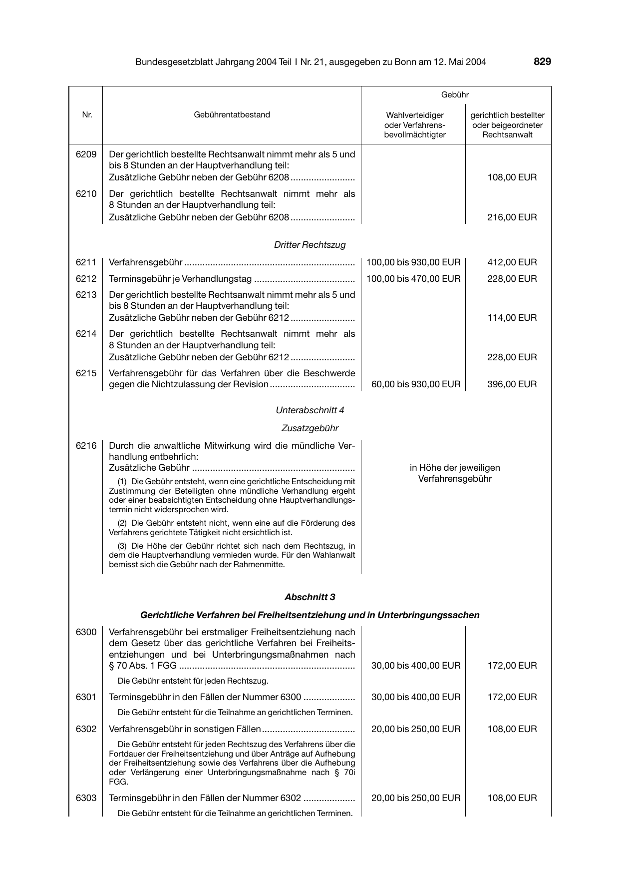 BGBl. 2004, Seite 829 — Originalseite als Abbildung