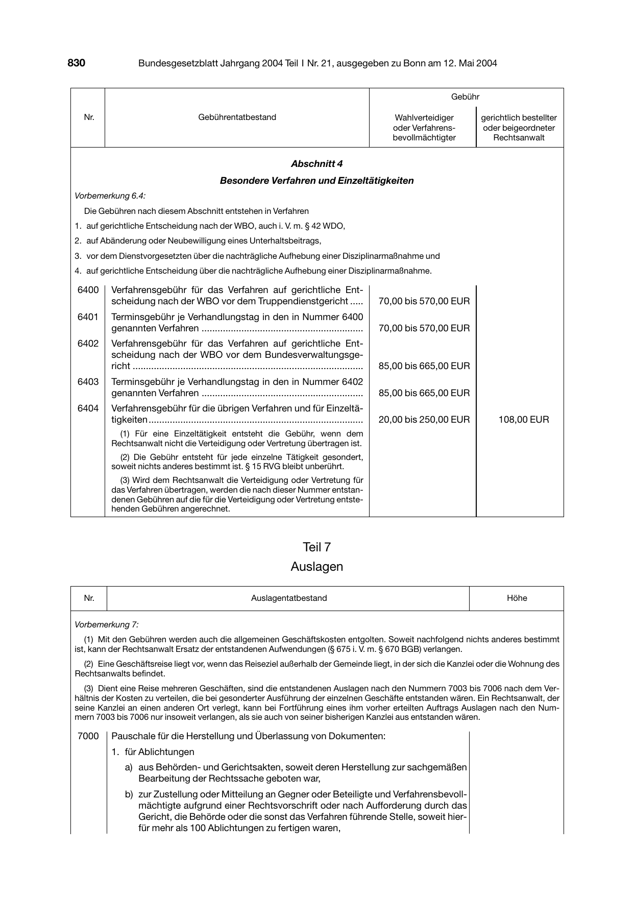 BGBl. 2004, Seite 830 — Originalseite als Abbildung