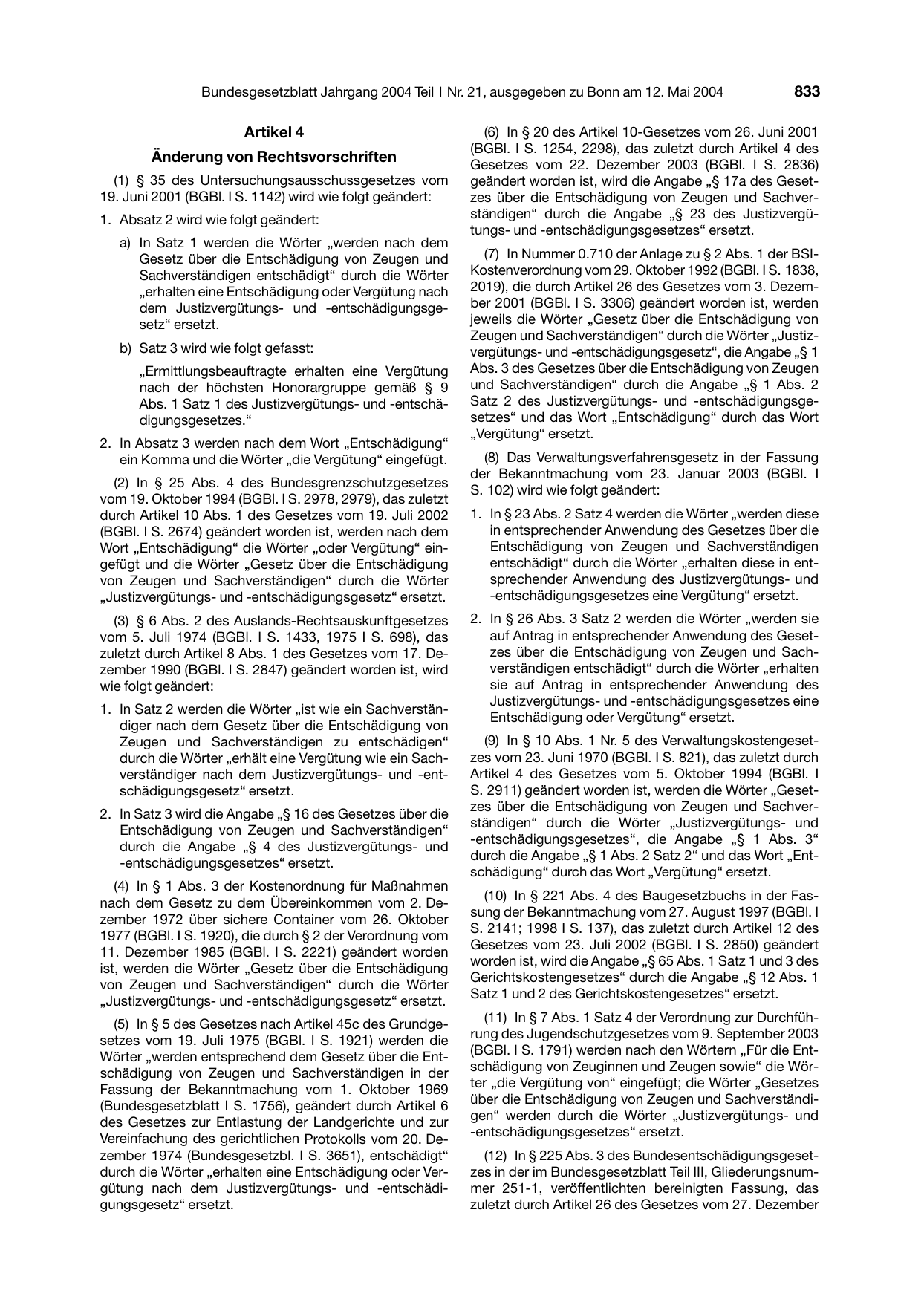 BGBl. 2004, Seite 833 — Originalseite als Abbildung