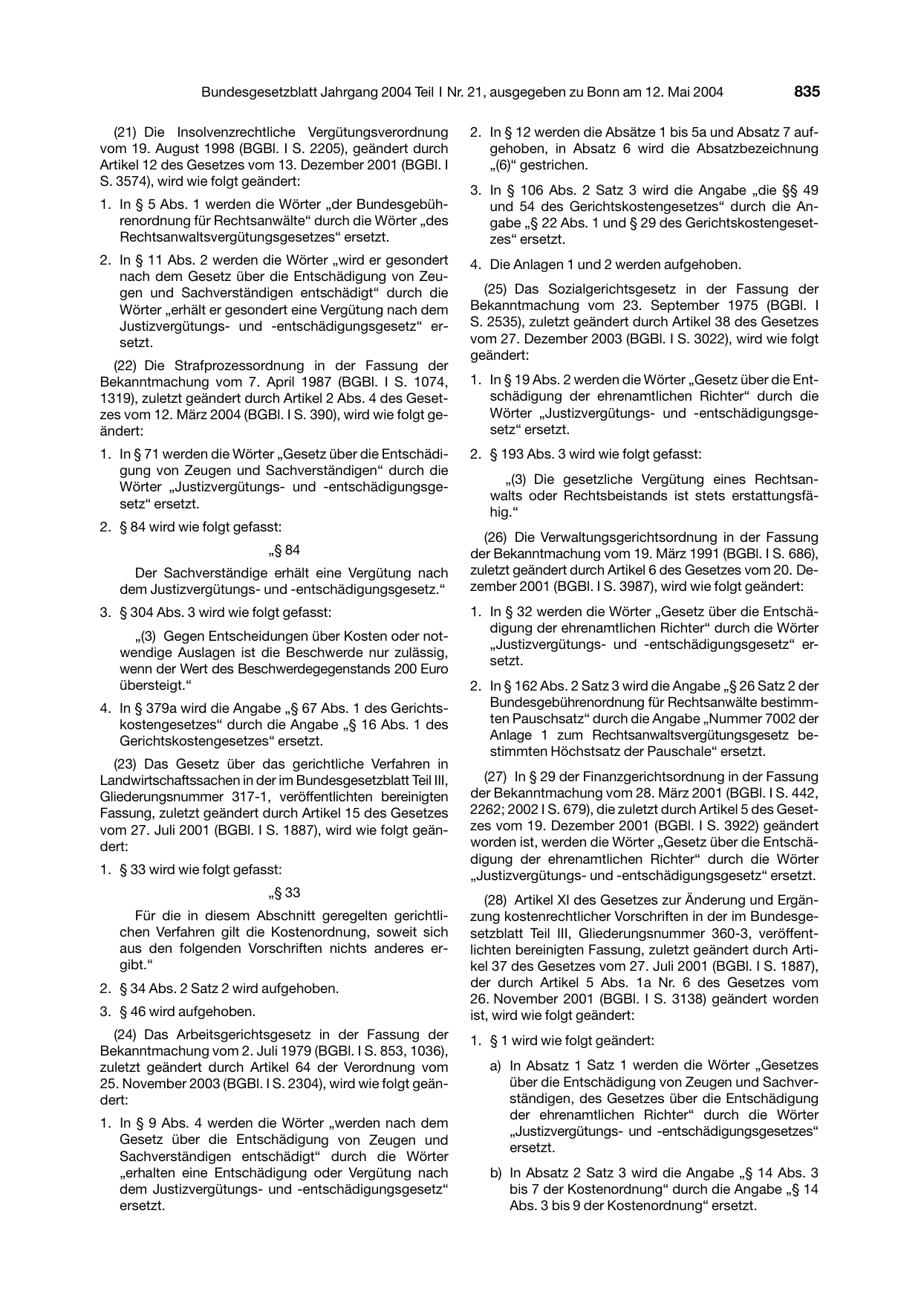 BGBl. 2004, Seite 835 — Originalseite als Abbildung