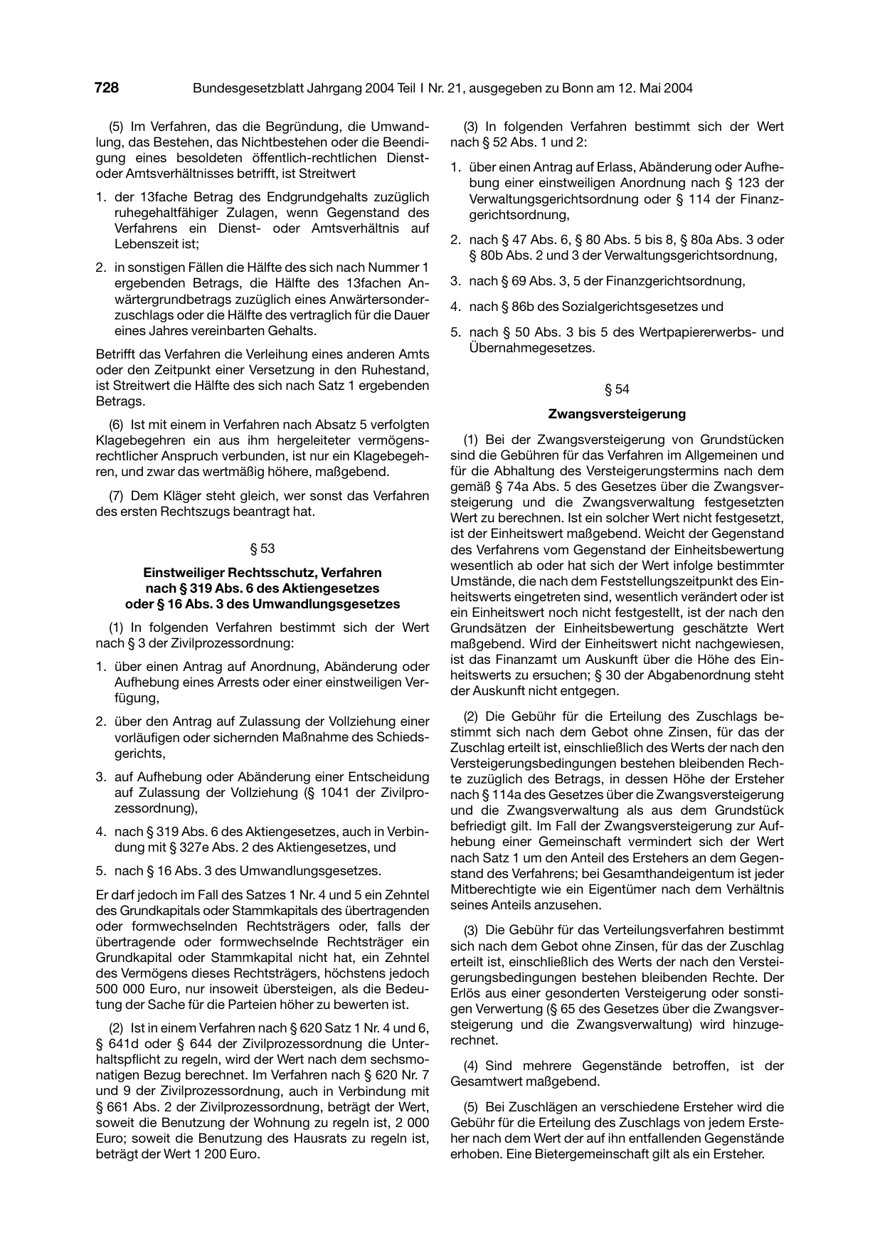 BGBl. 2004, Seite 728 — Originalseite als Abbildung