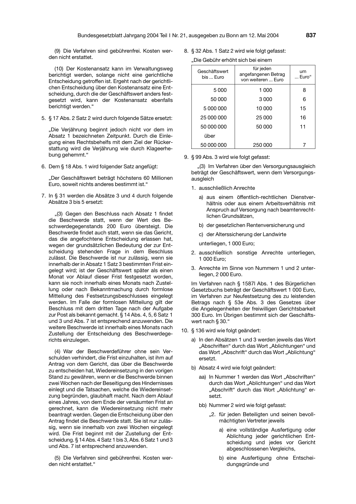 BGBl. 2004, Seite 837 — Originalseite als Abbildung