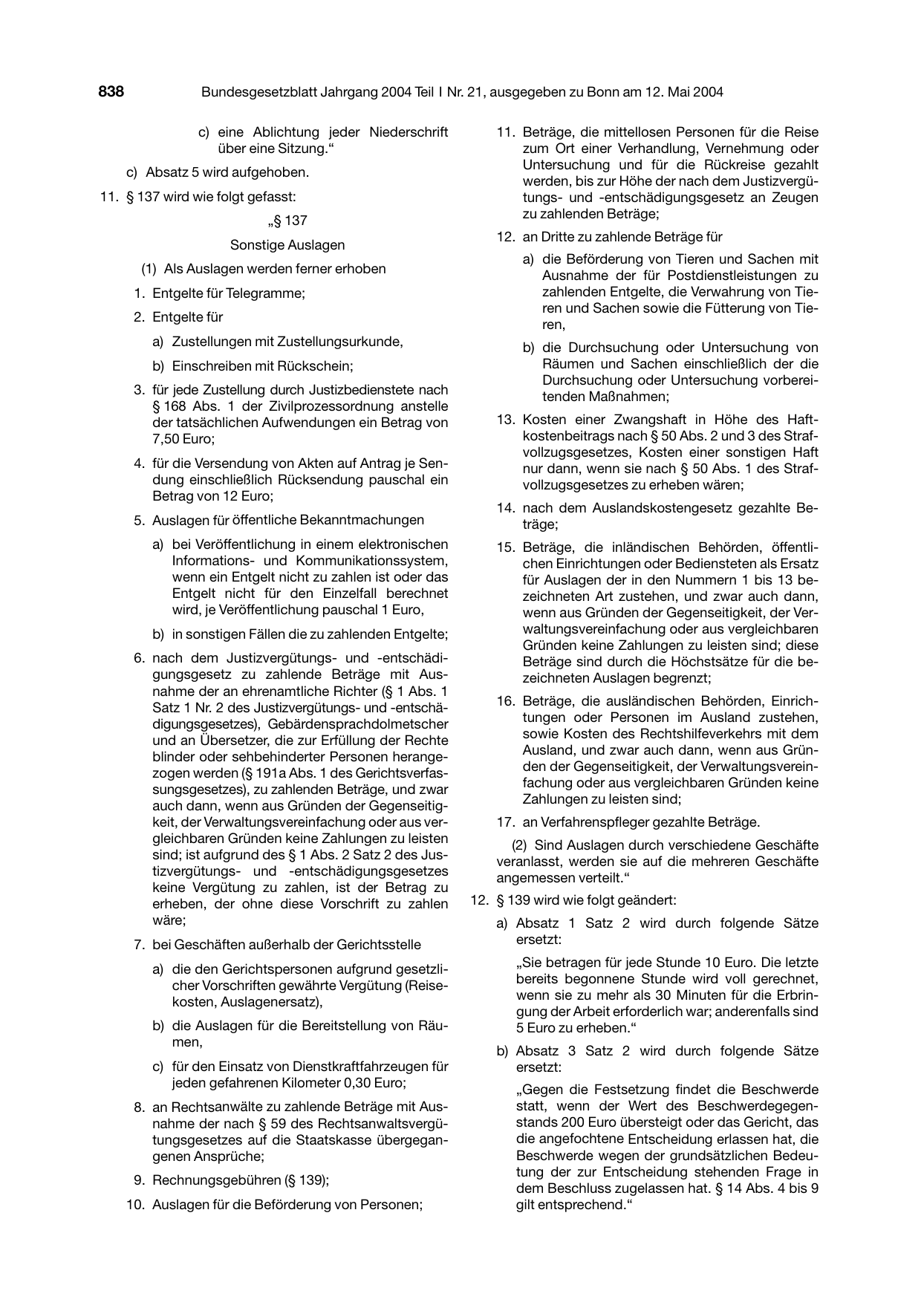 BGBl. 2004, Seite 838 — Originalseite als Abbildung