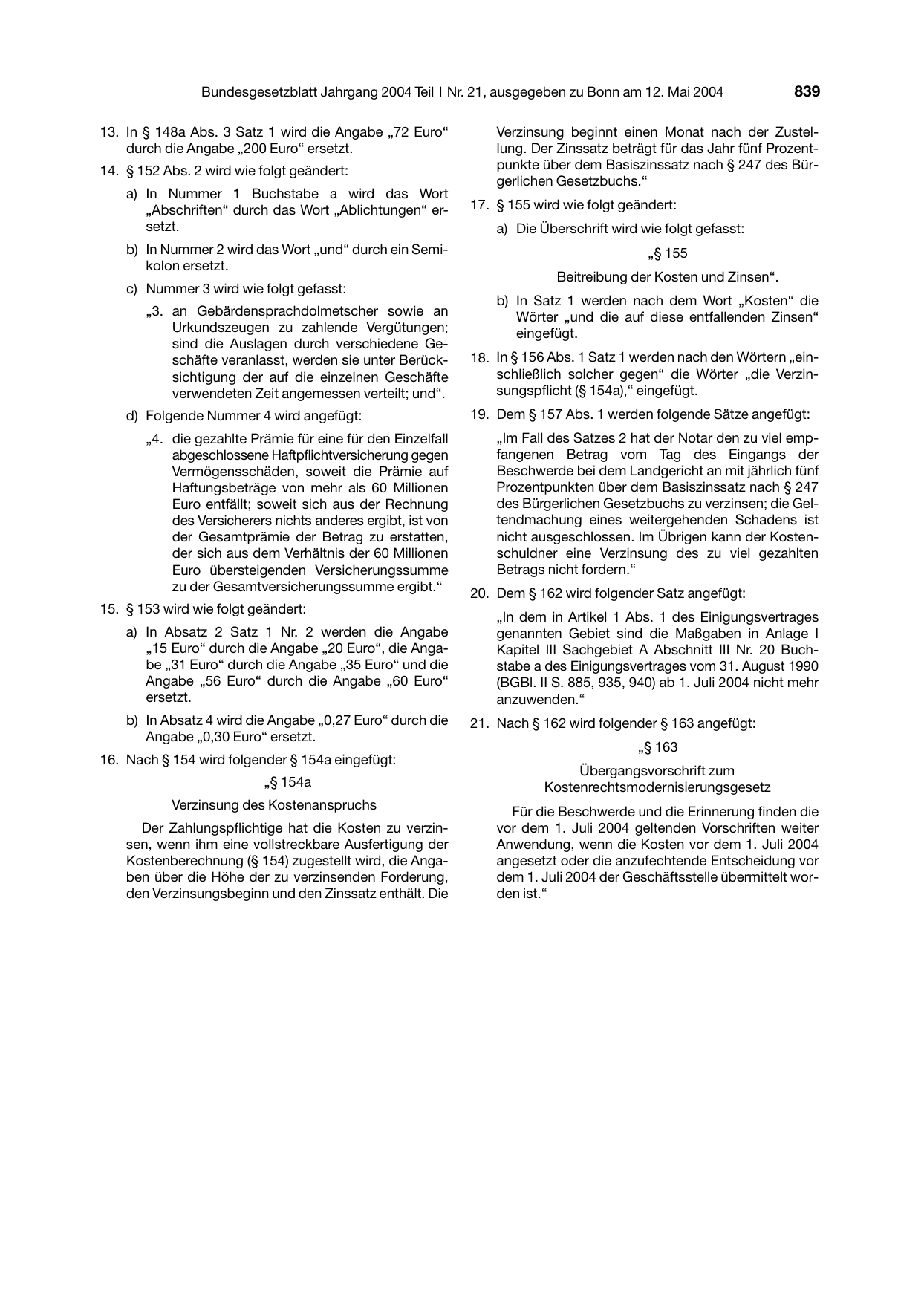 BGBl. 2004, Seite 839 — Originalseite als Abbildung