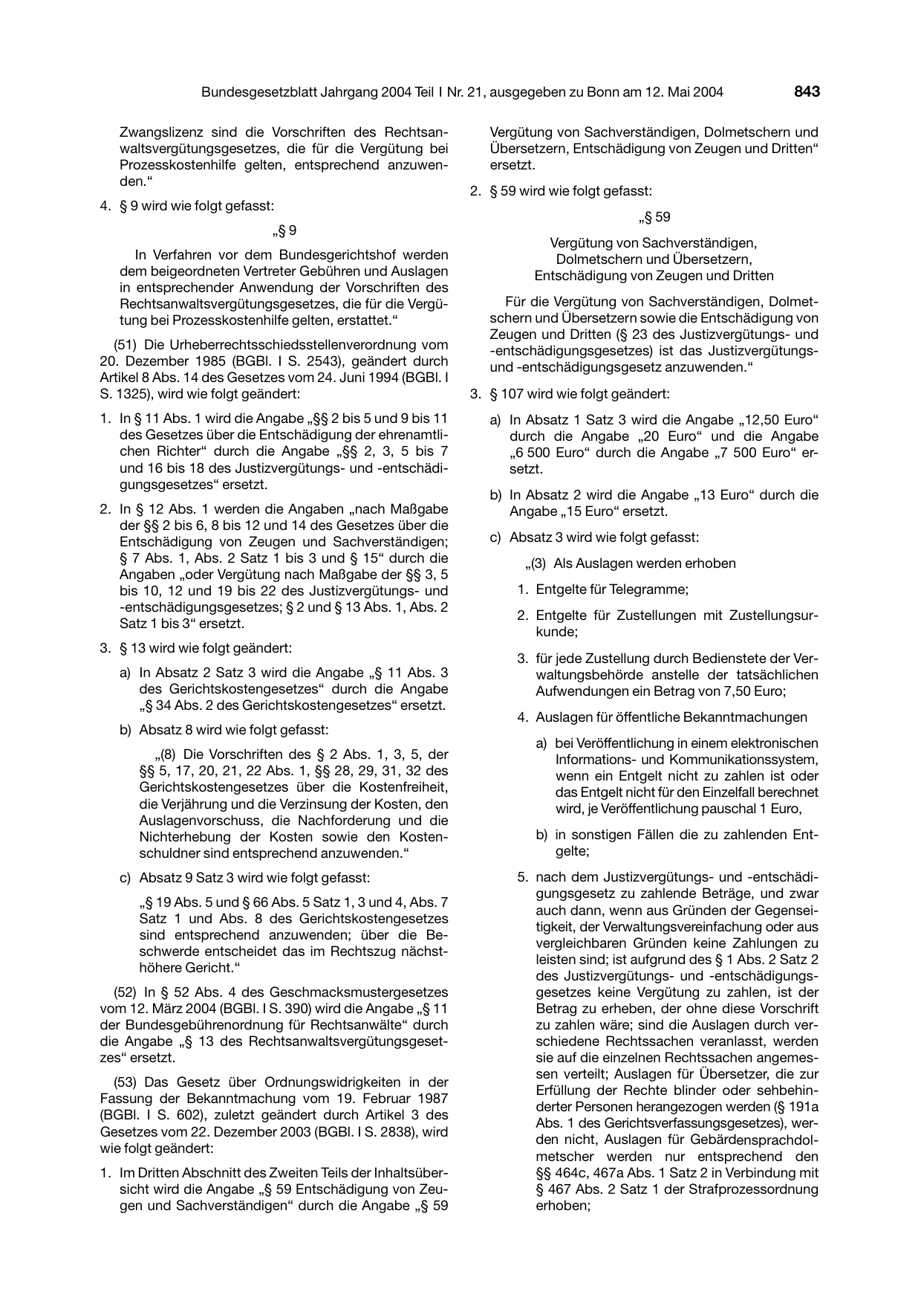 BGBl. 2004, Seite 843 — Originalseite als Abbildung