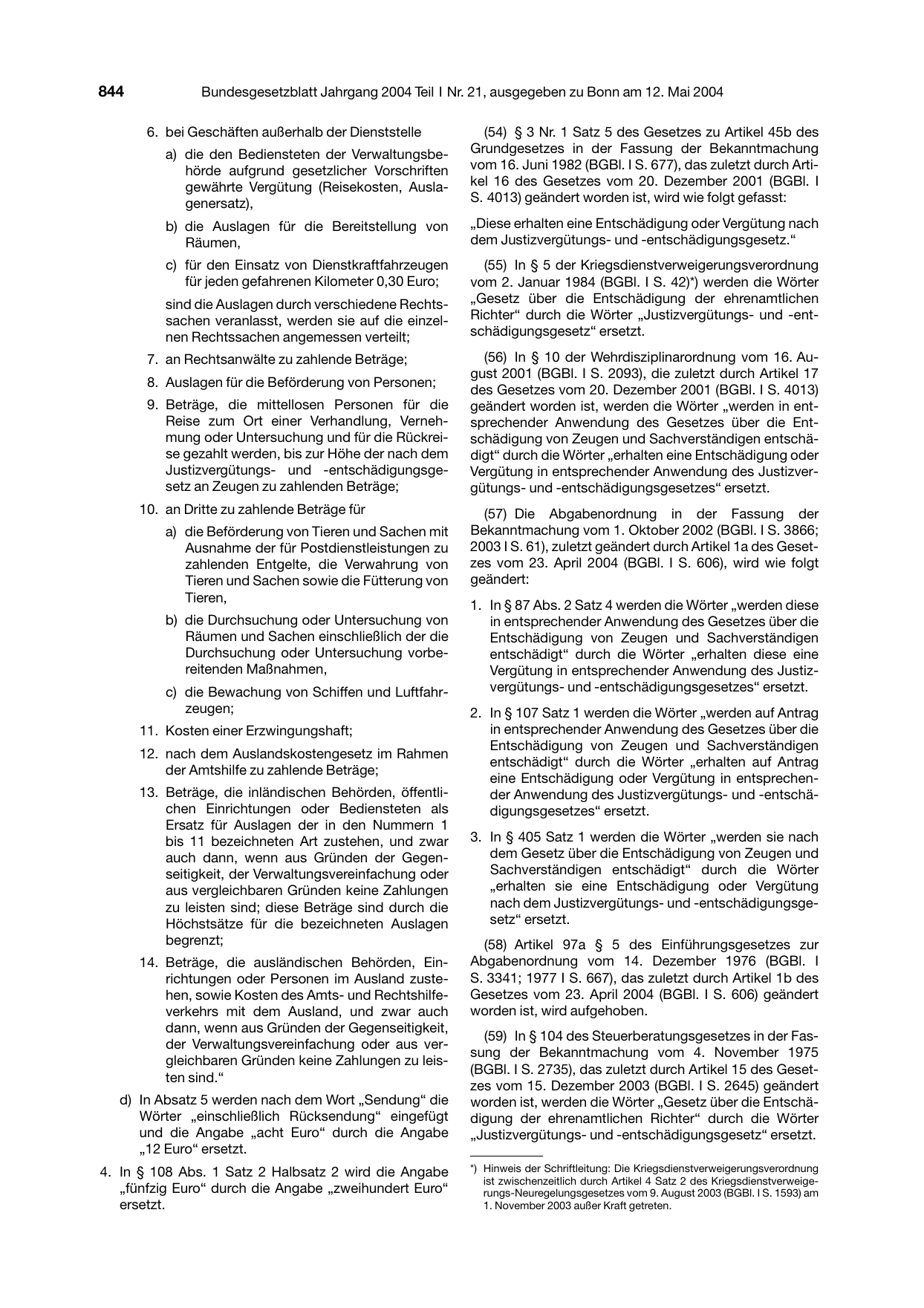 BGBl. 2004, Seite 844 — Originalseite als Abbildung