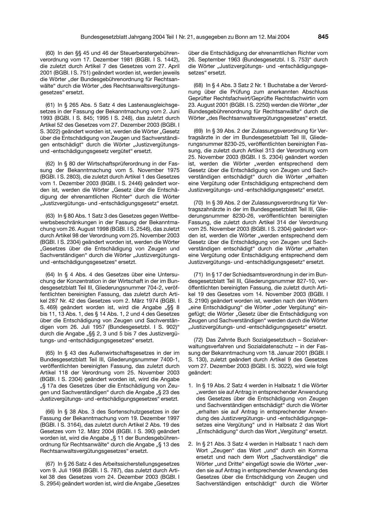 BGBl. 2004, Seite 845 — Originalseite als Abbildung
