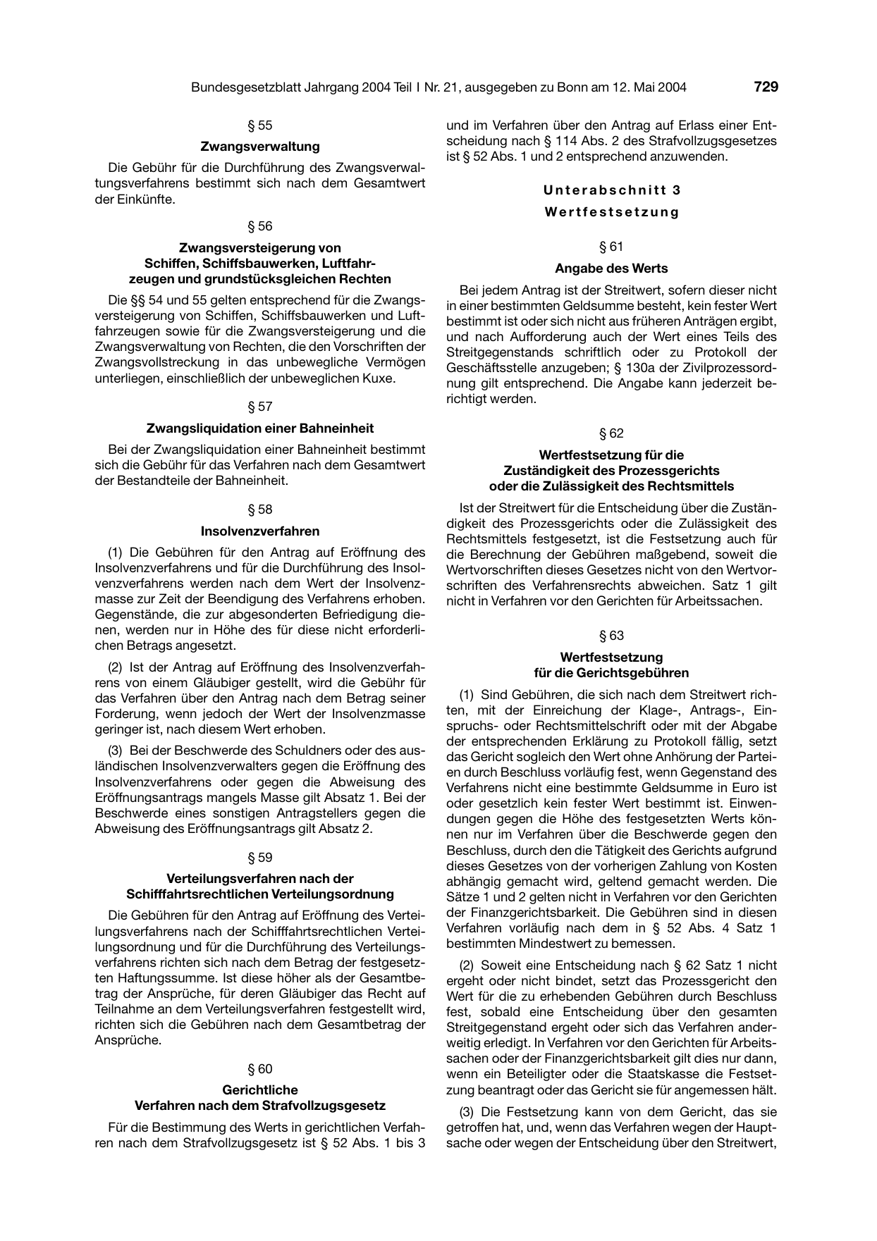 BGBl. 2004, Seite 729 — Originalseite als Abbildung