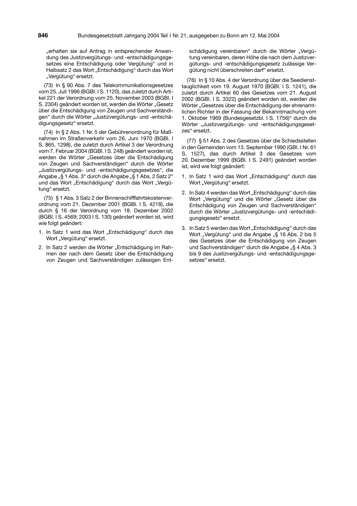 BGBl. 2004, Seite 846 — Originalseite als Abbildung
