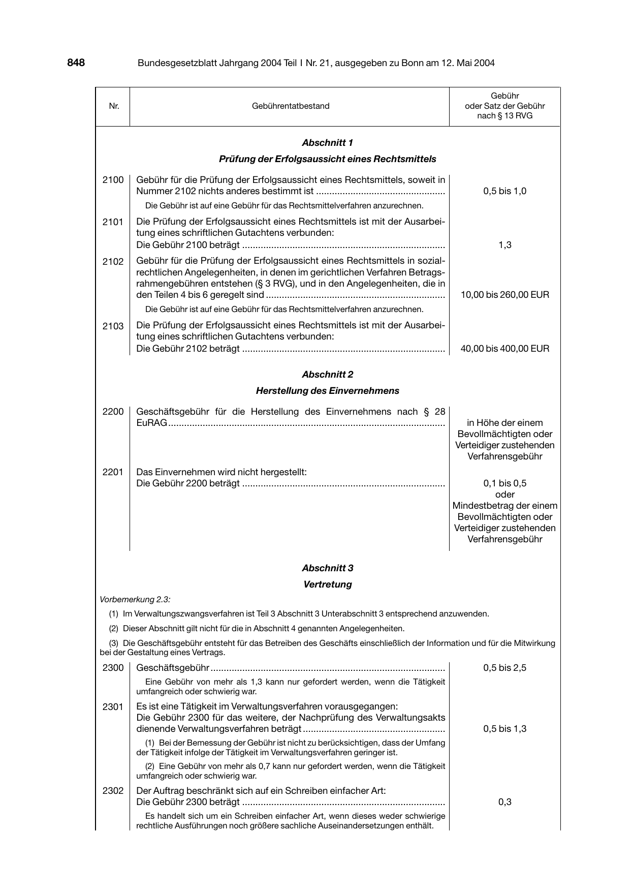 BGBl. 2004, Seite 848 — Originalseite als Abbildung