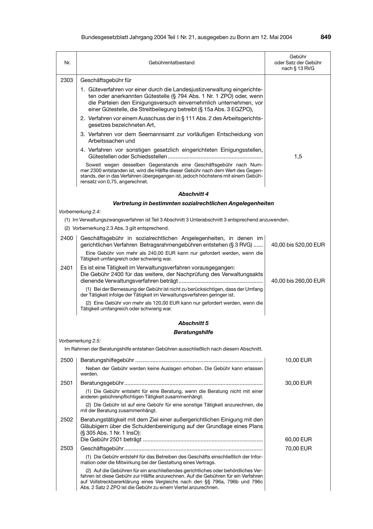 BGBl. 2004, Seite 849 — Originalseite als Abbildung