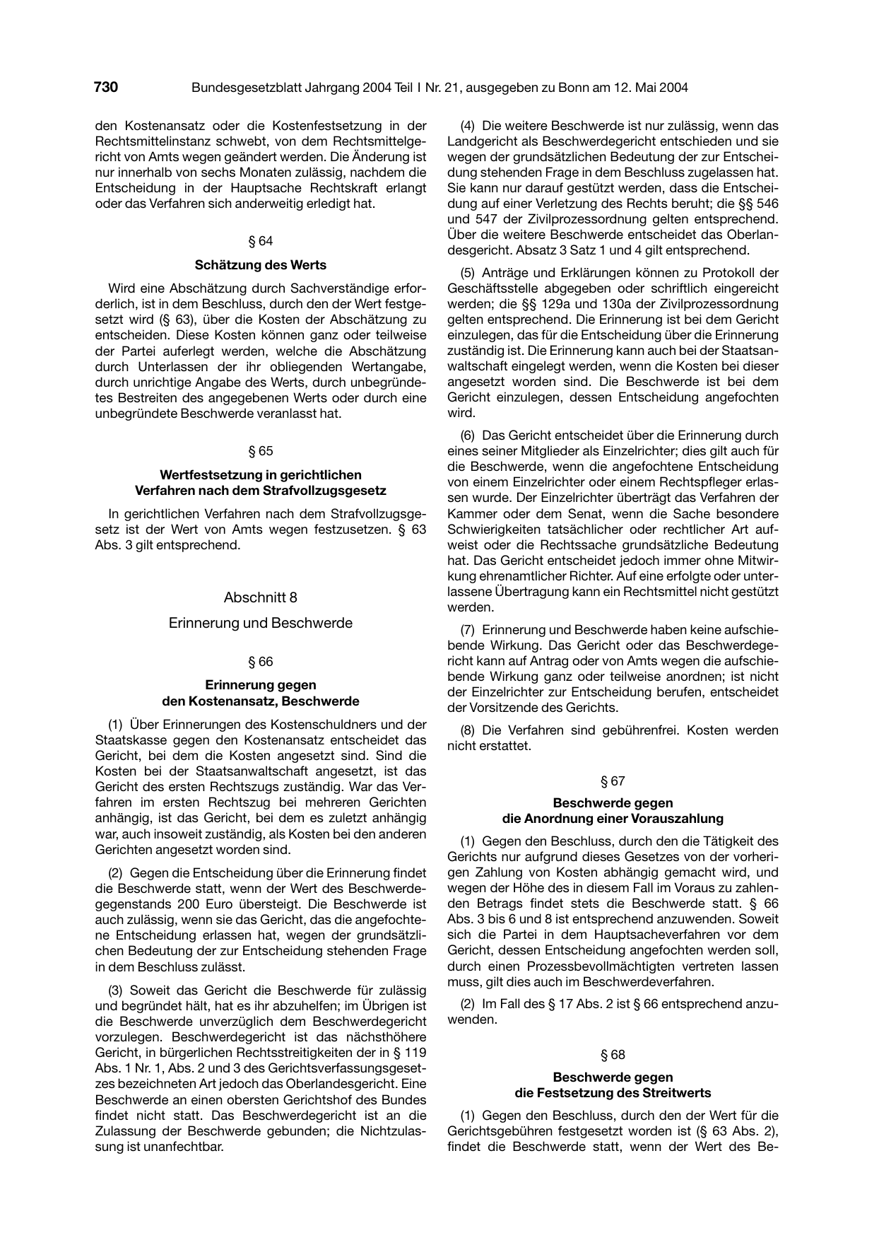 BGBl. 2004, Seite 730 — Originalseite als Abbildung