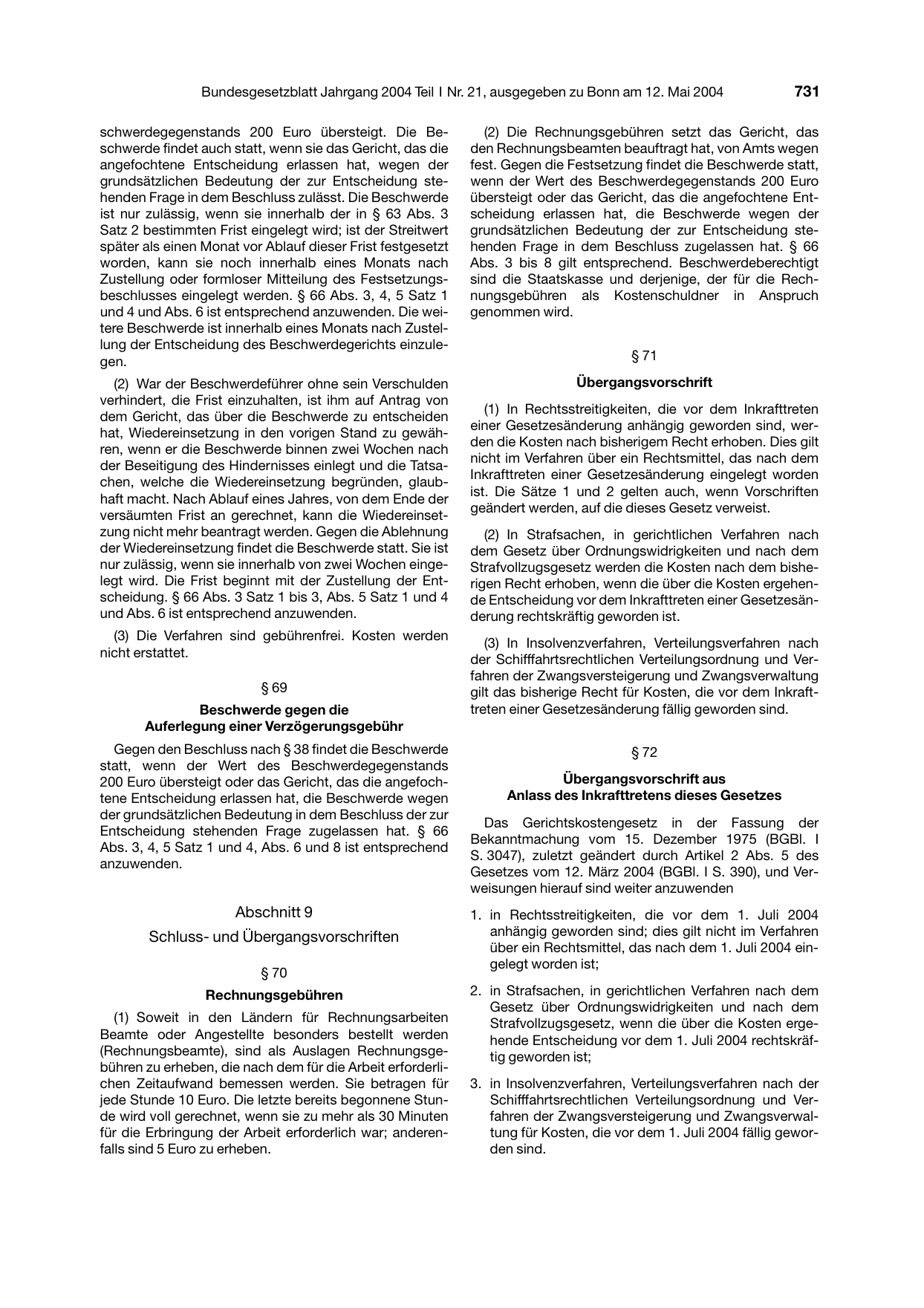 BGBl. 2004, Seite 731 — Originalseite als Abbildung