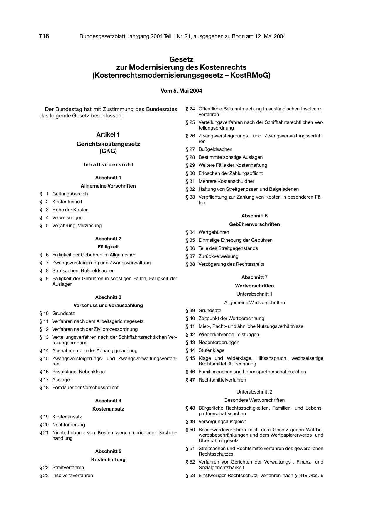 BGBl. 2004, Seite 718 — Originalseite als Abbildung
