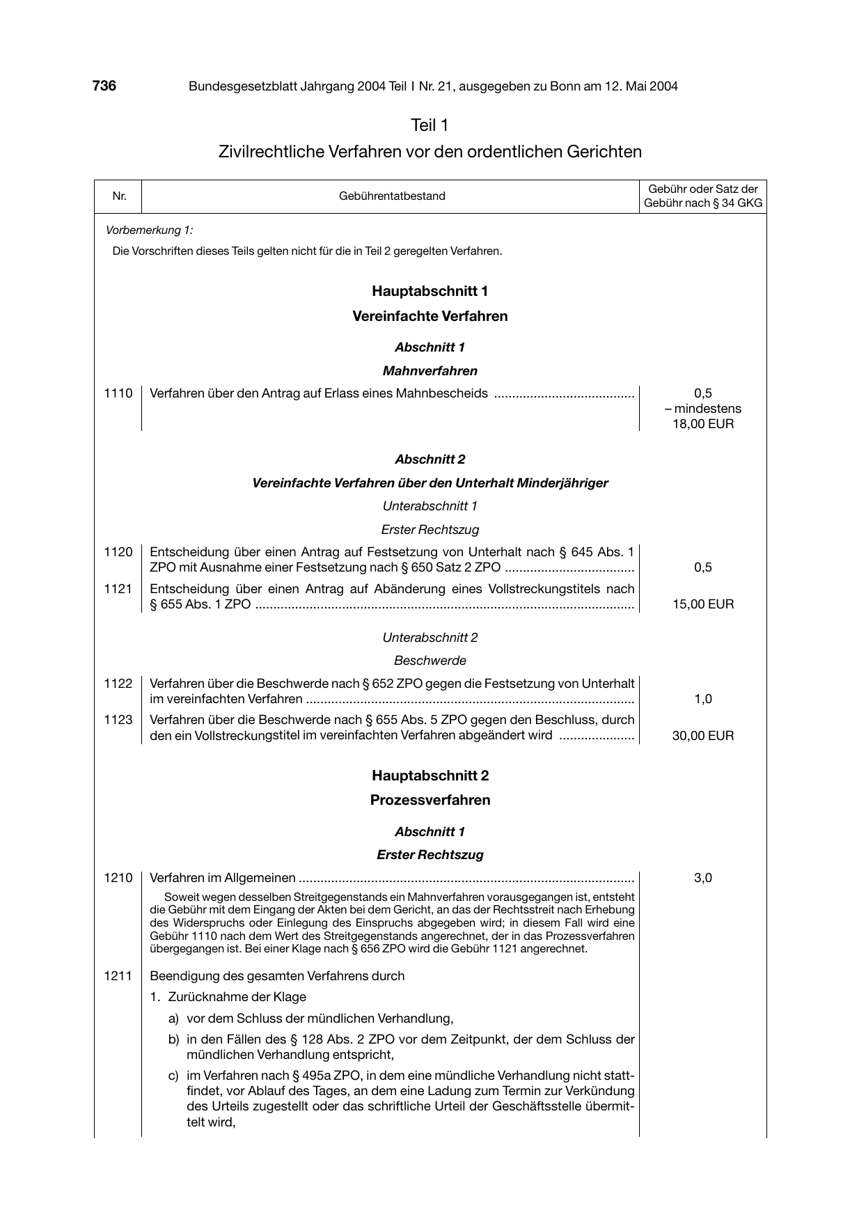 BGBl. 2004, Seite 736 — Originalseite als Abbildung